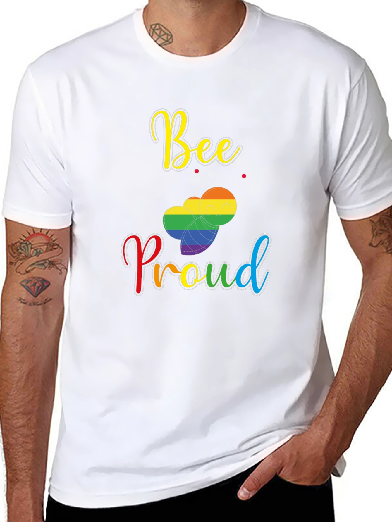 Bee Proud LGBTQ+ Pride T-Shirt | Rainbow Pride Graphic Tee | LGBTQ+ Support Shirt | Gift for Pride | Free Shipping $50+