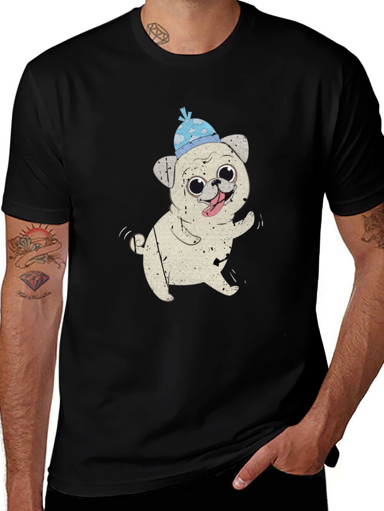 Cute Pug Wearing Hat T-Shirt | Funny Pug Lover Tee | Adorable Dog Graphic Shirt | Dog Lover Gift | Free Shipping $50+