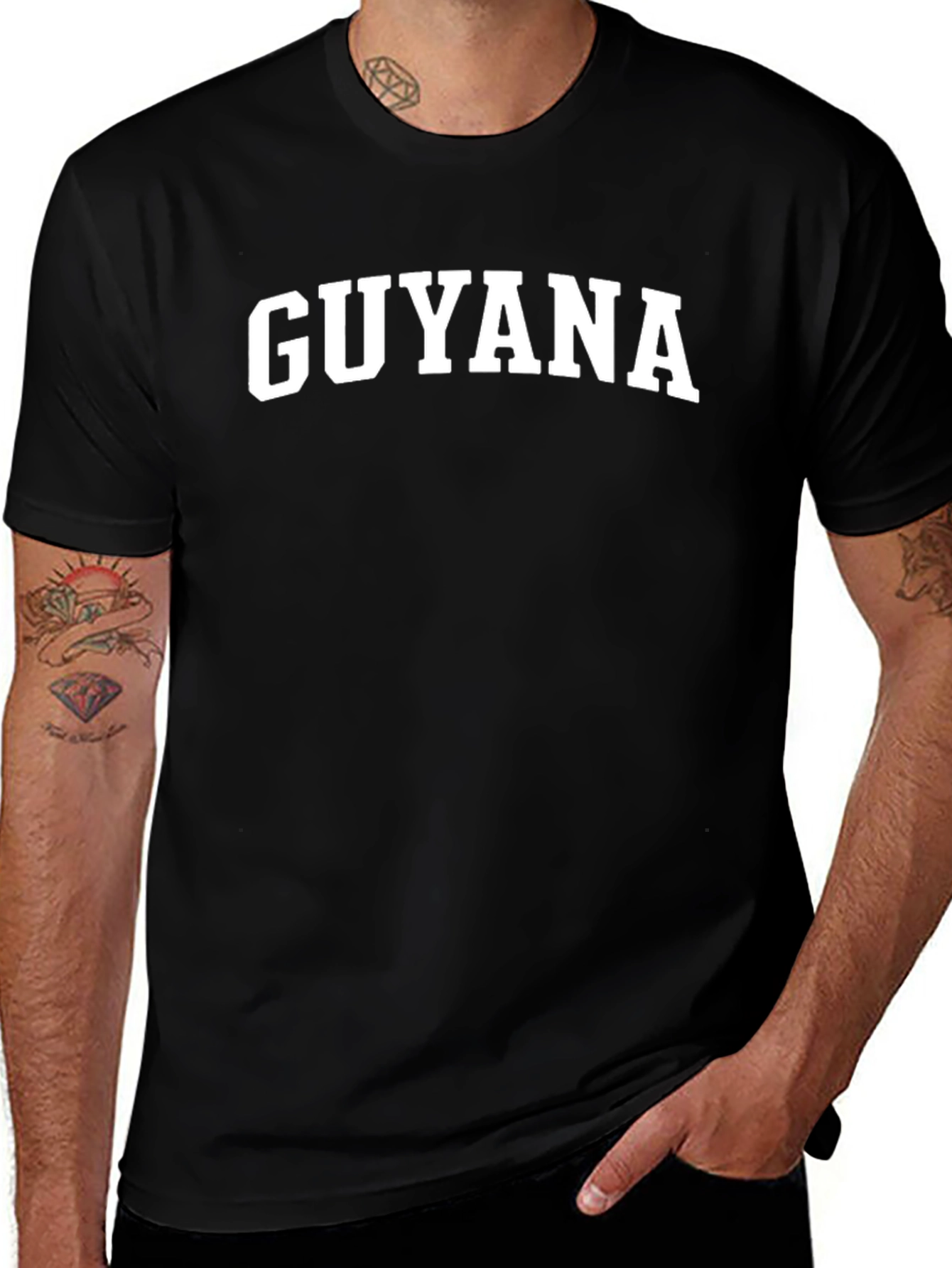 Guyana T-Shirt: Bold White Print on Black