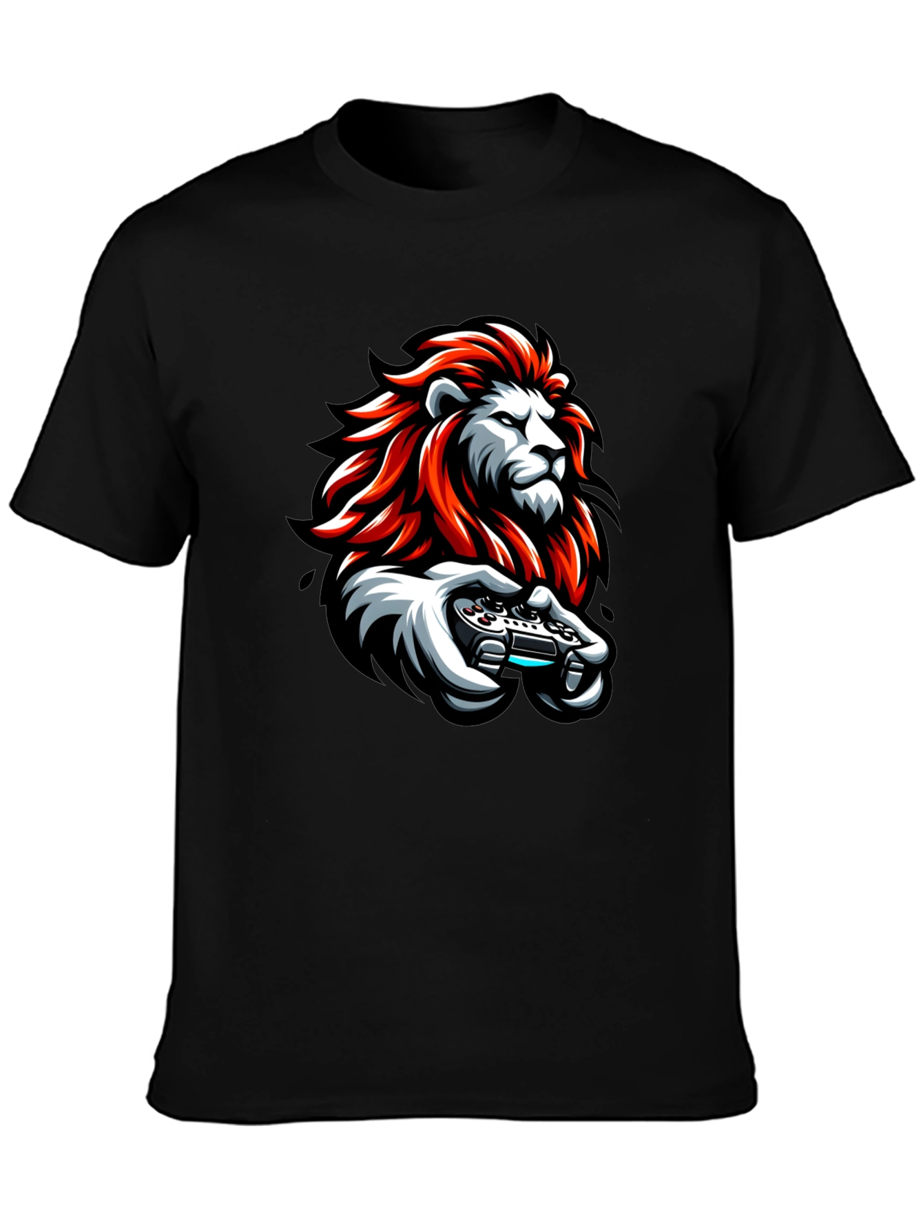 Lion Gamer Black T-Shirt - Cool Graphic Tee