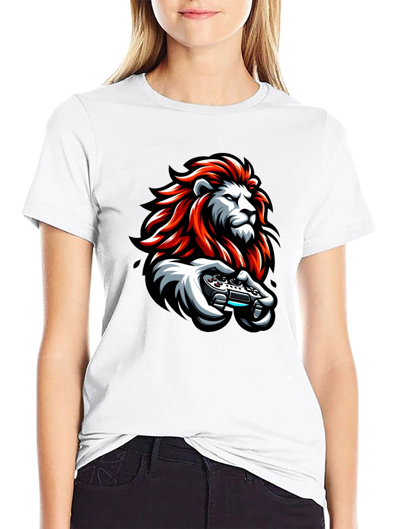 Lion Gamer Black T-Shirt - Cool Graphic Tee