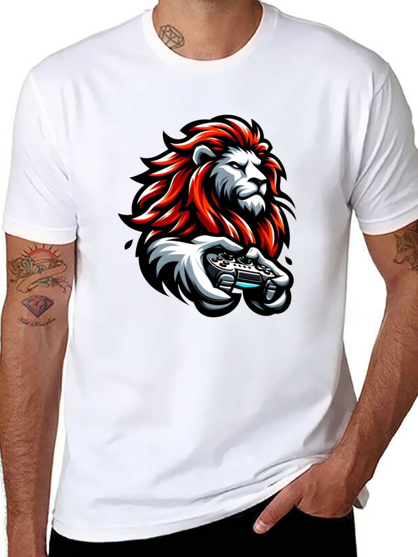 Lion Gamer Black T-Shirt - Cool Graphic Tee