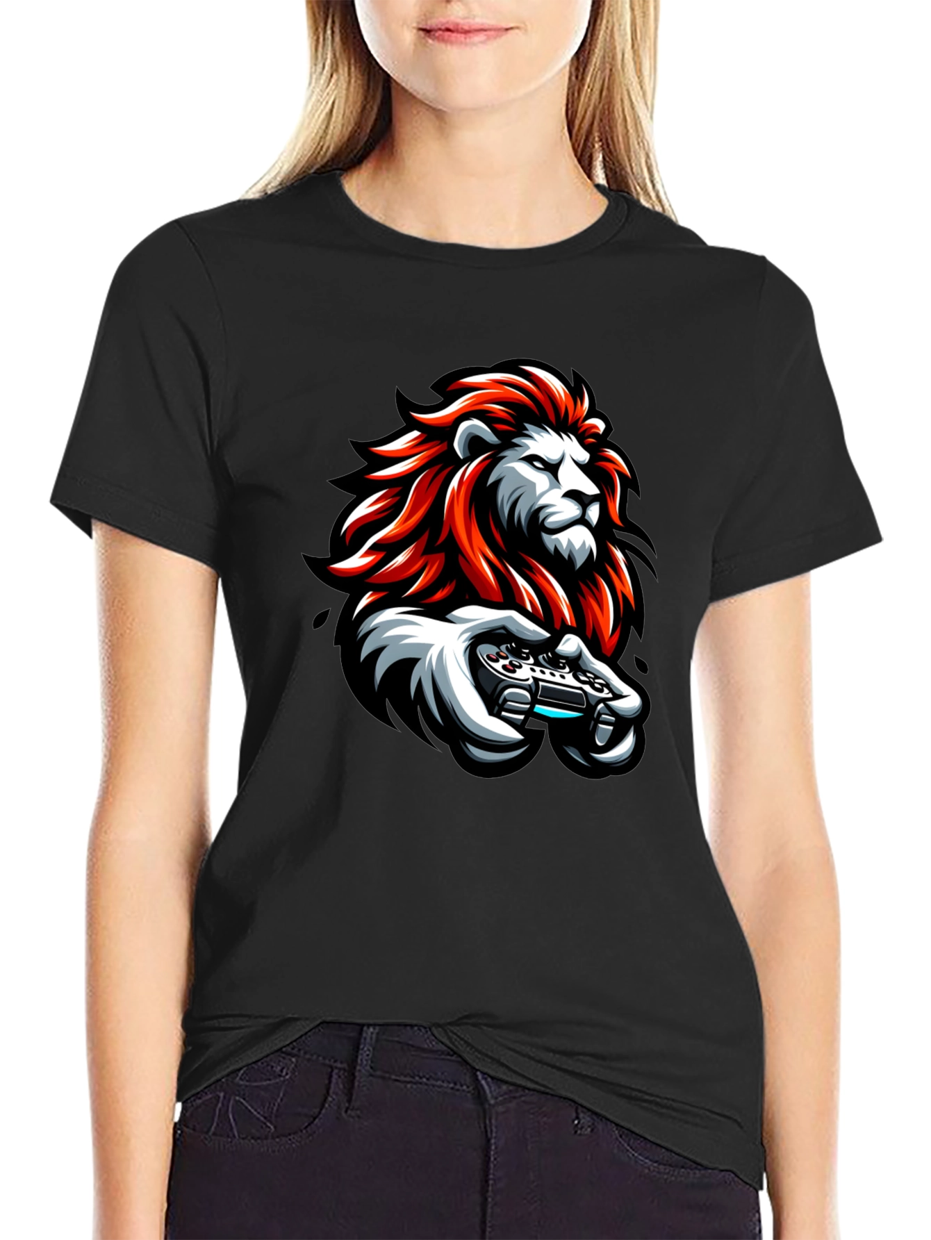 Lion Gamer Black T-Shirt - Cool Graphic Tee