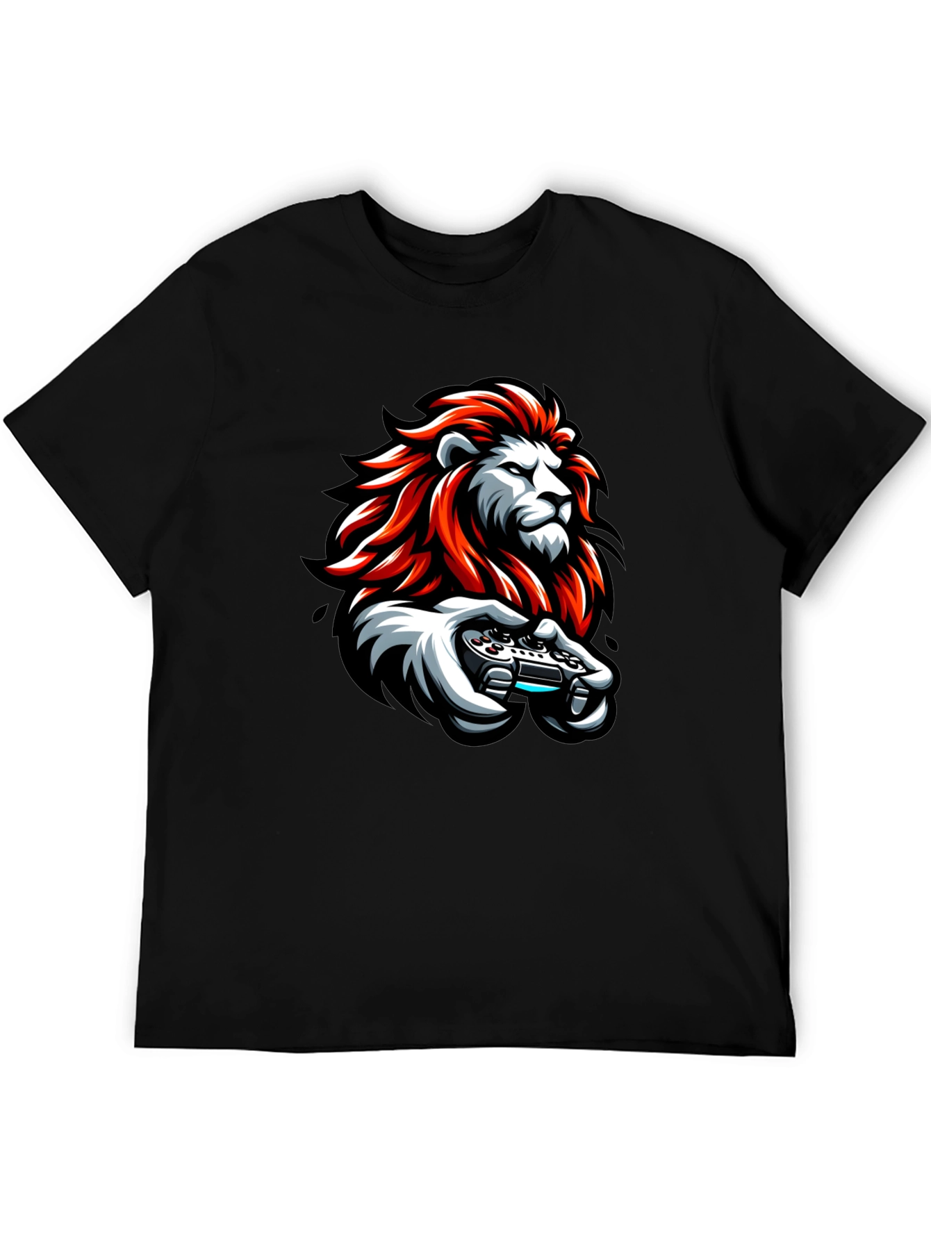 Lion Gamer Black T-Shirt - Cool Graphic Tee
