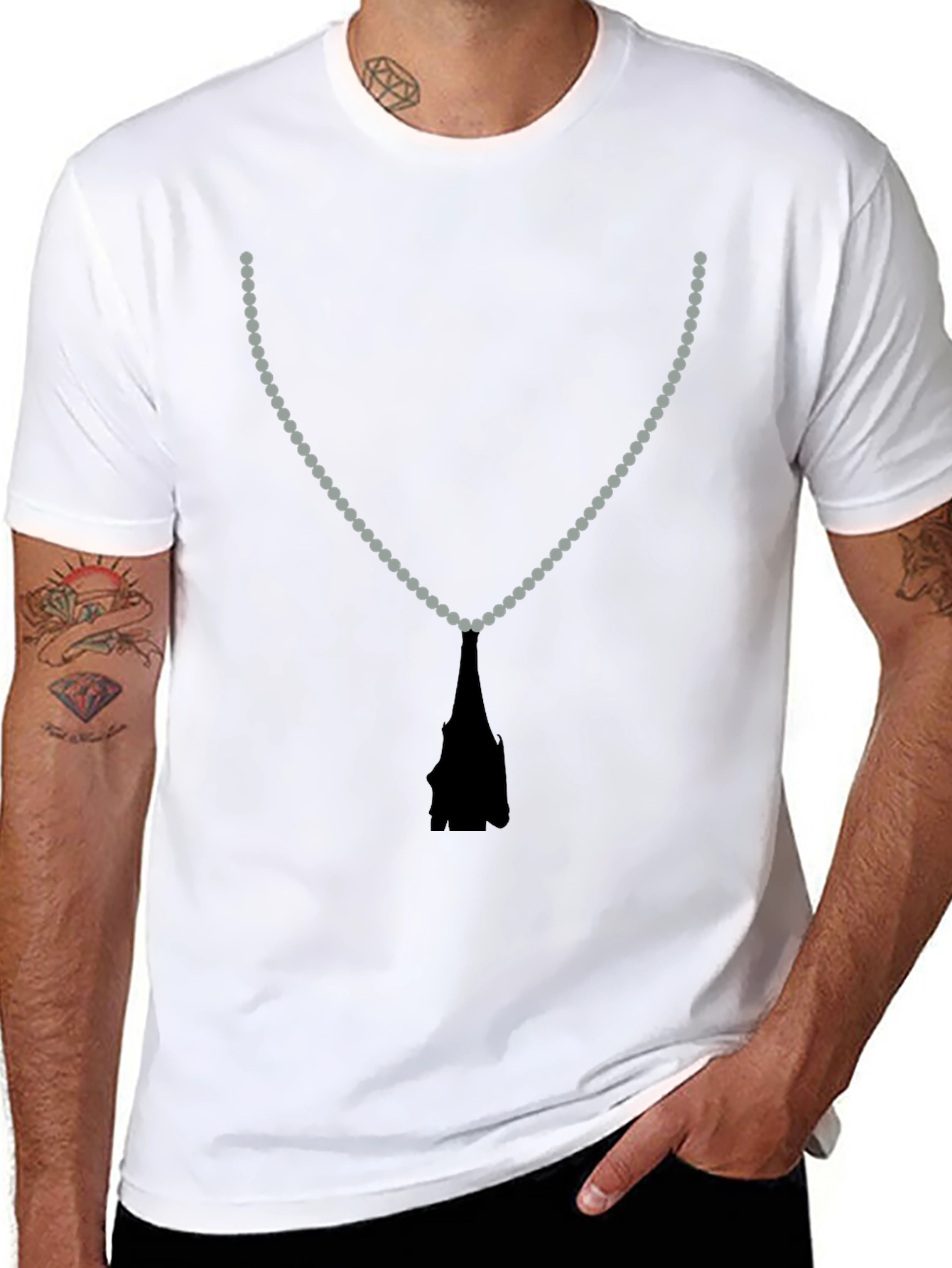 Beaded Necklace Print Black T-Shirt