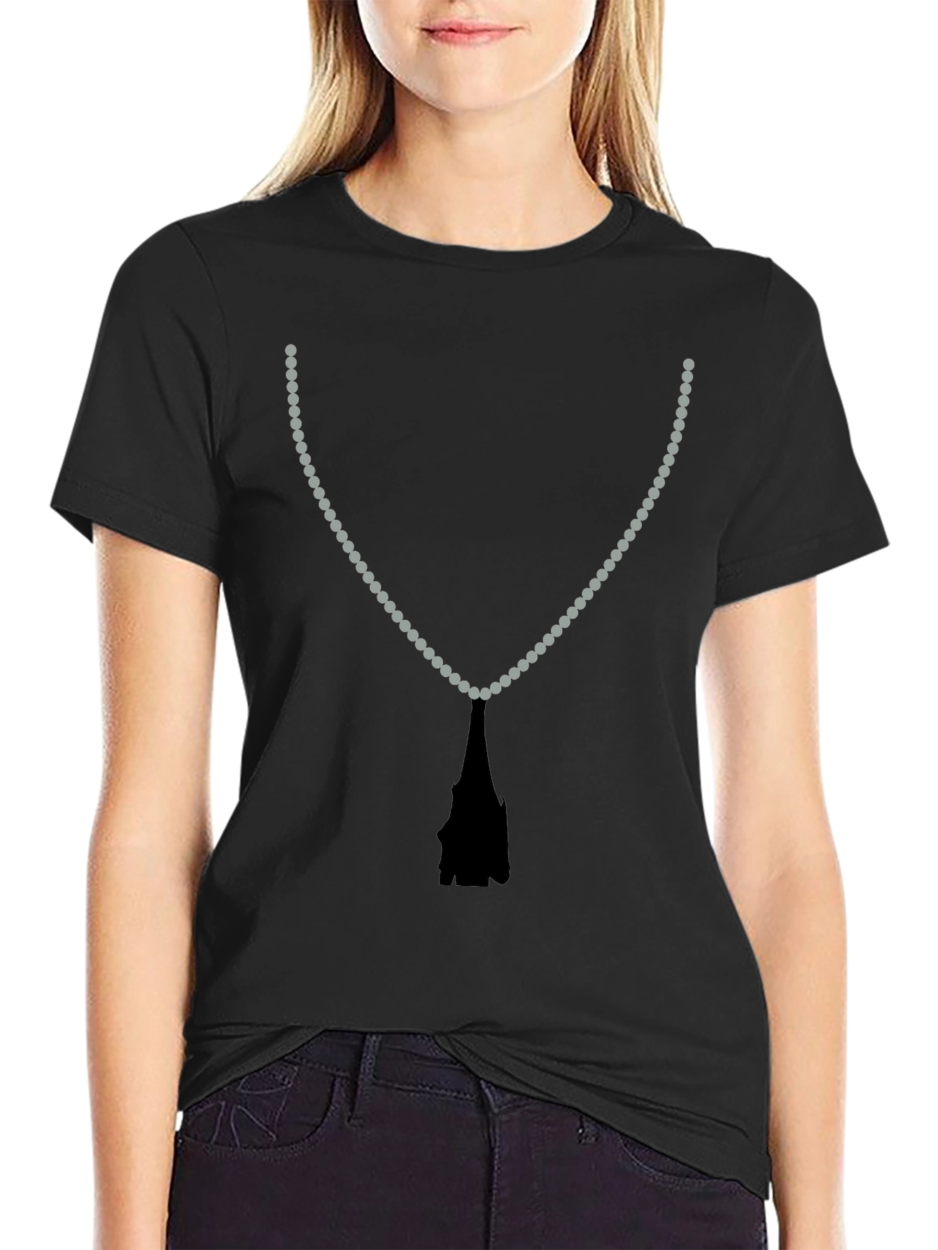 Beaded Necklace Print Black T-Shirt