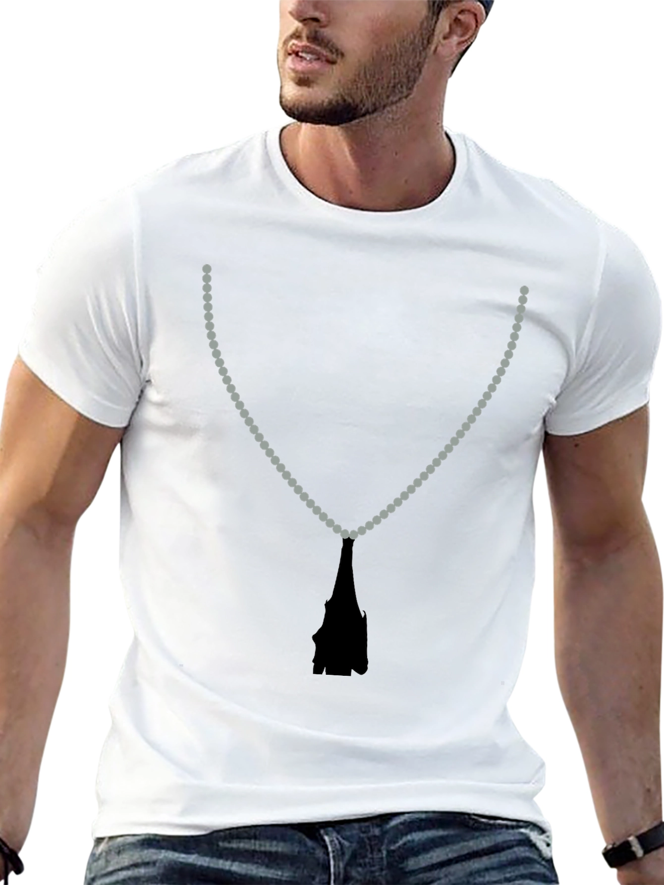 Beaded Necklace Print Black T-Shirt