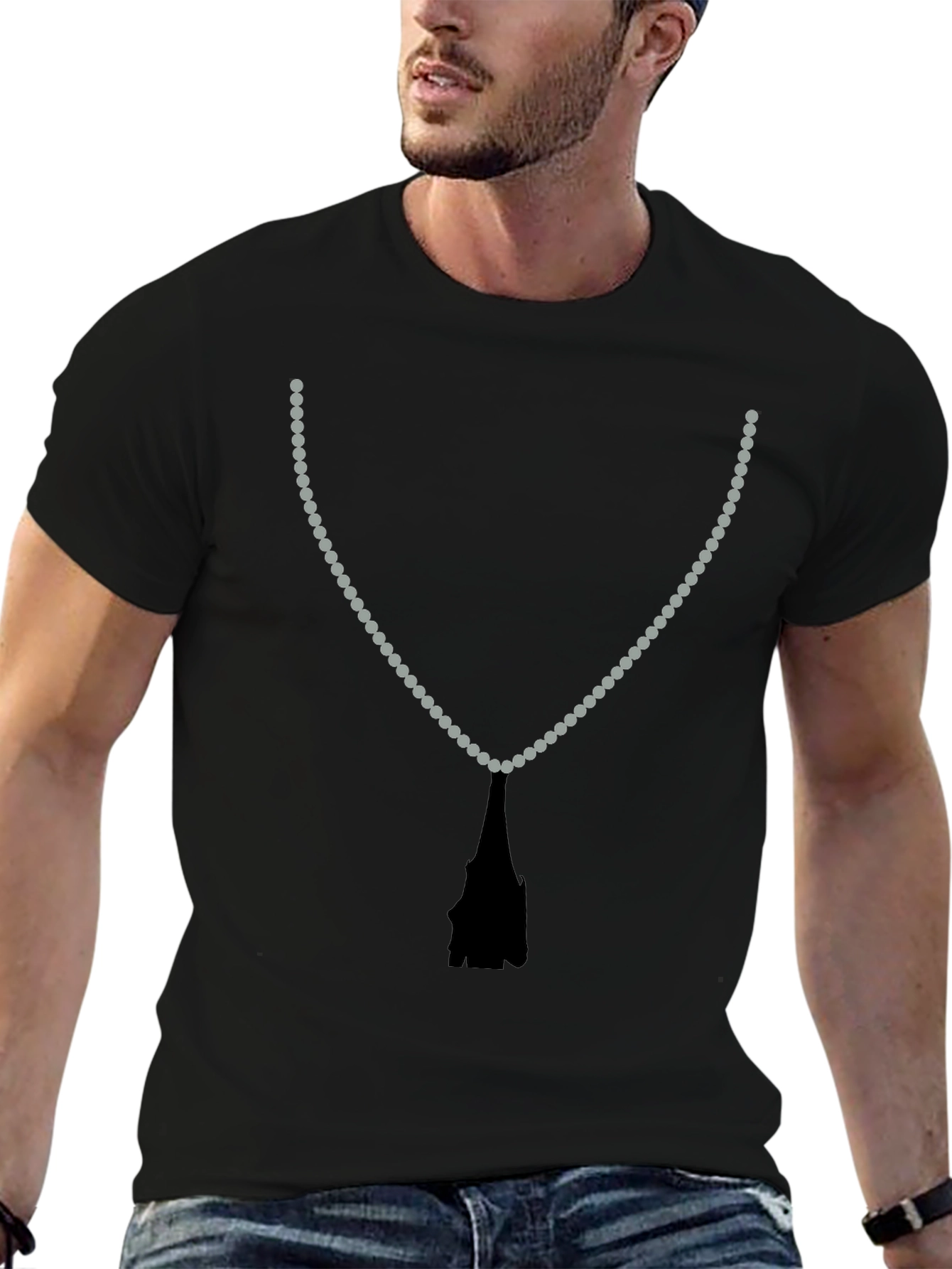 Beaded Necklace Print Black T-Shirt