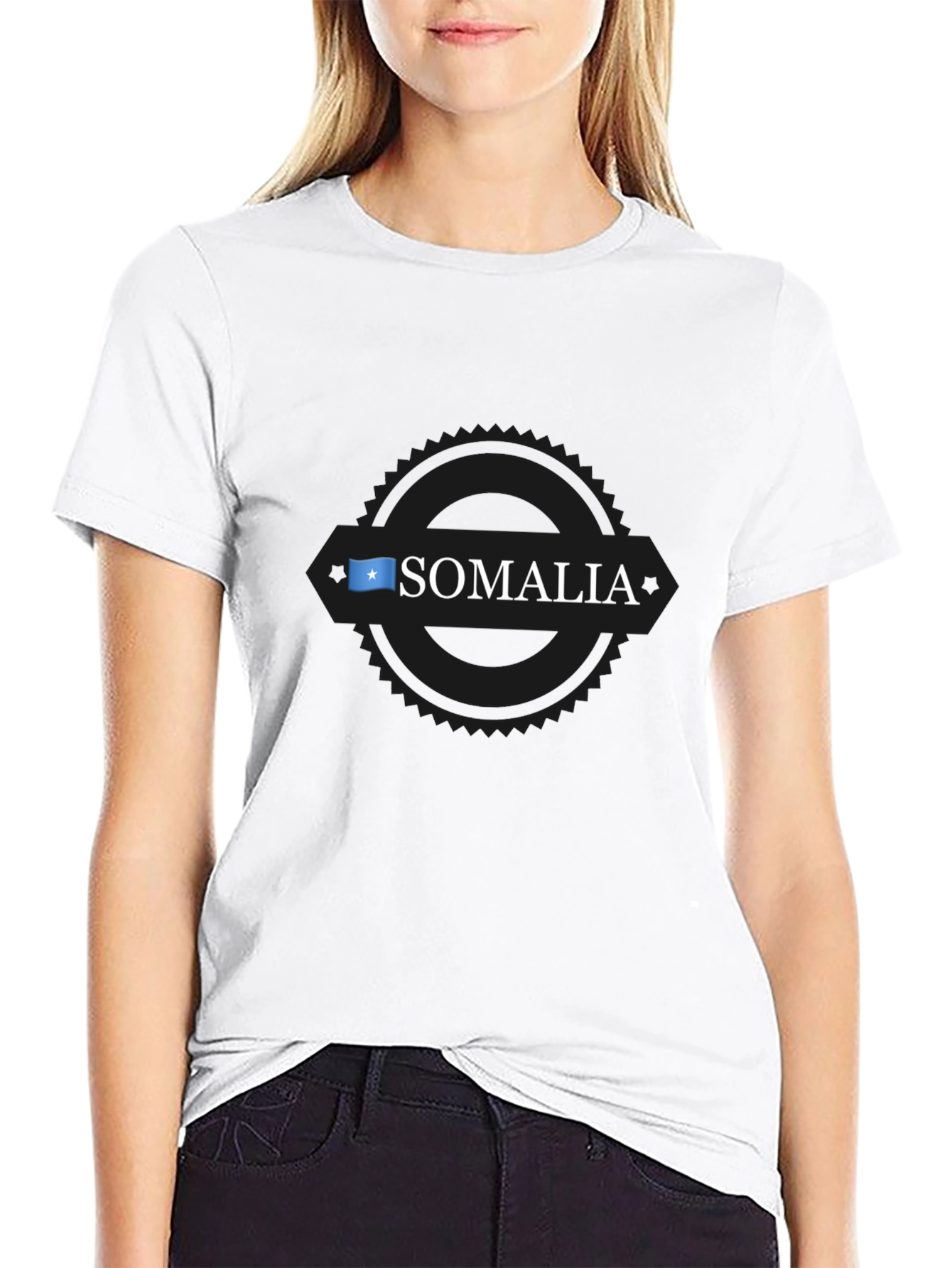 Somalia Flag Graphic Print Black T-Shirt