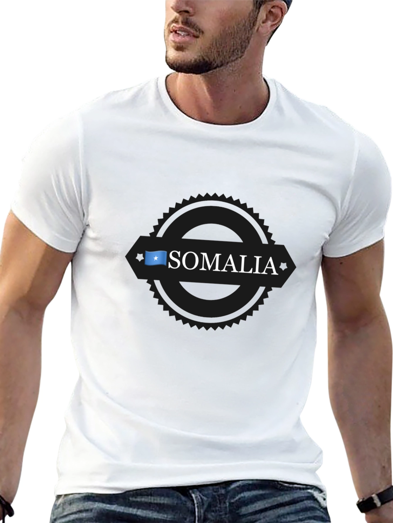 Somalia Flag Graphic Print Black T-Shirt