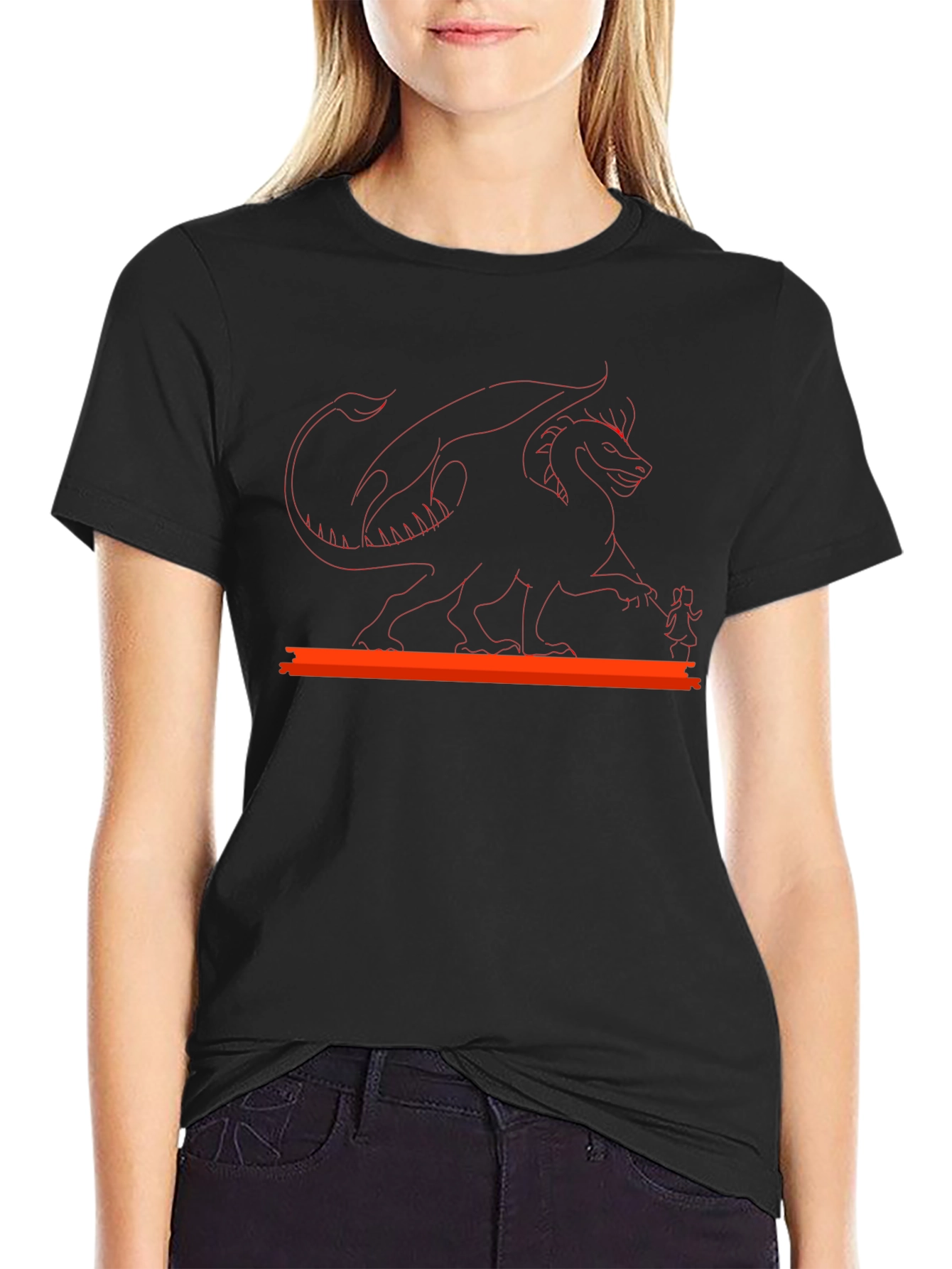 Dragon & Girl Graphic Black T-Shirt