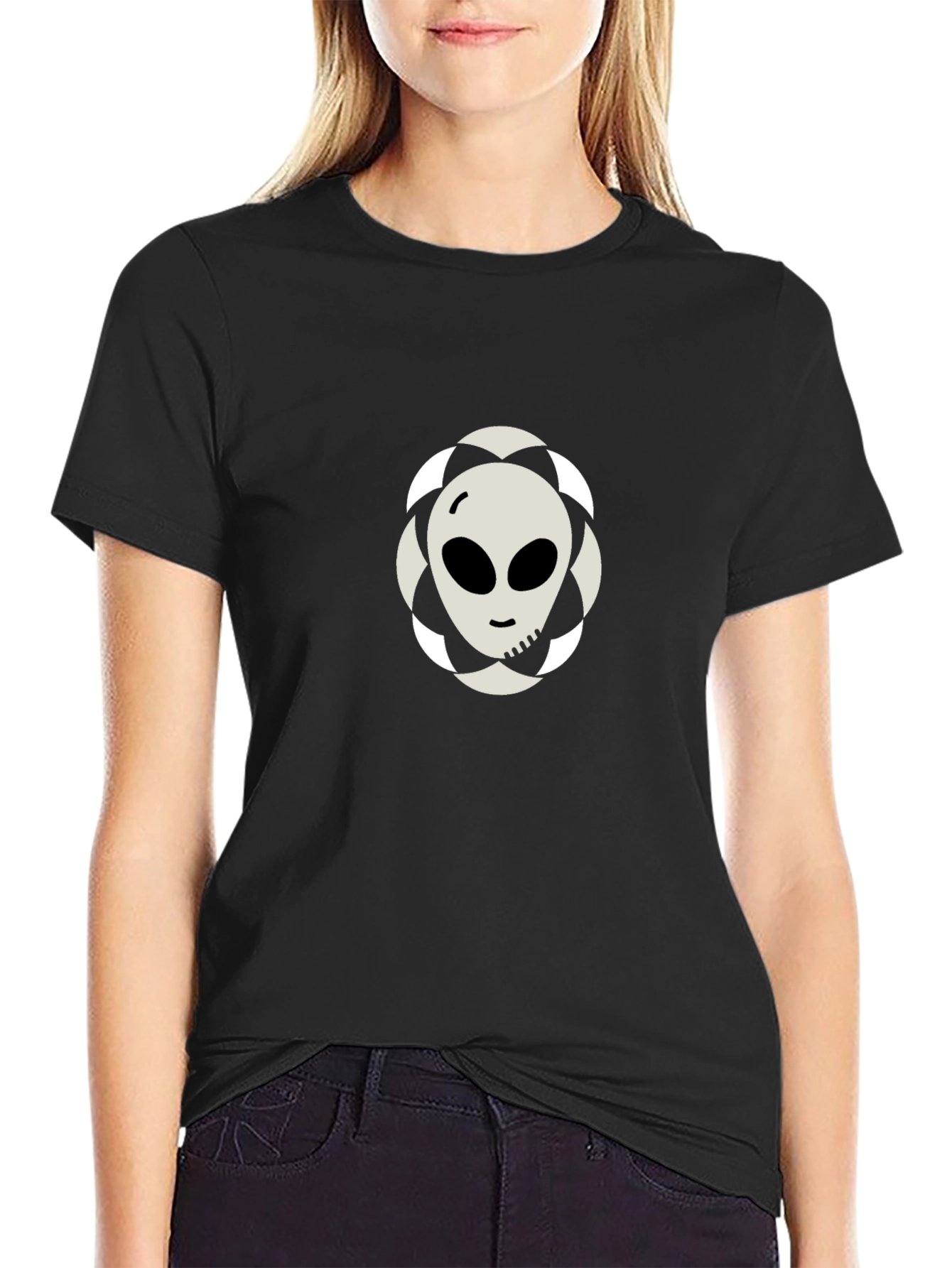 Alien Graphic Tee - Black Cotton Blend Shirt