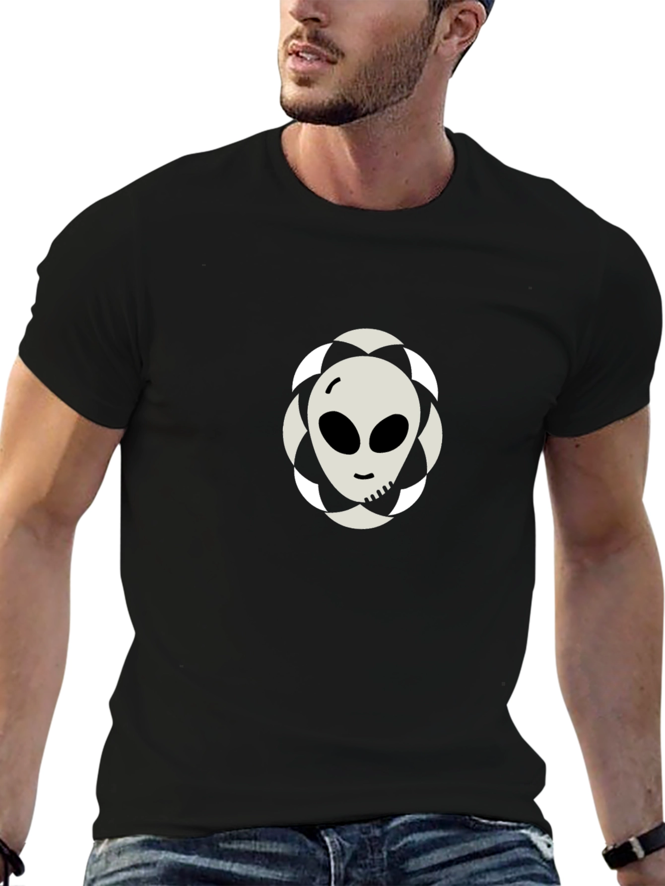 Alien Graphic Tee - Black Cotton Blend Shirt