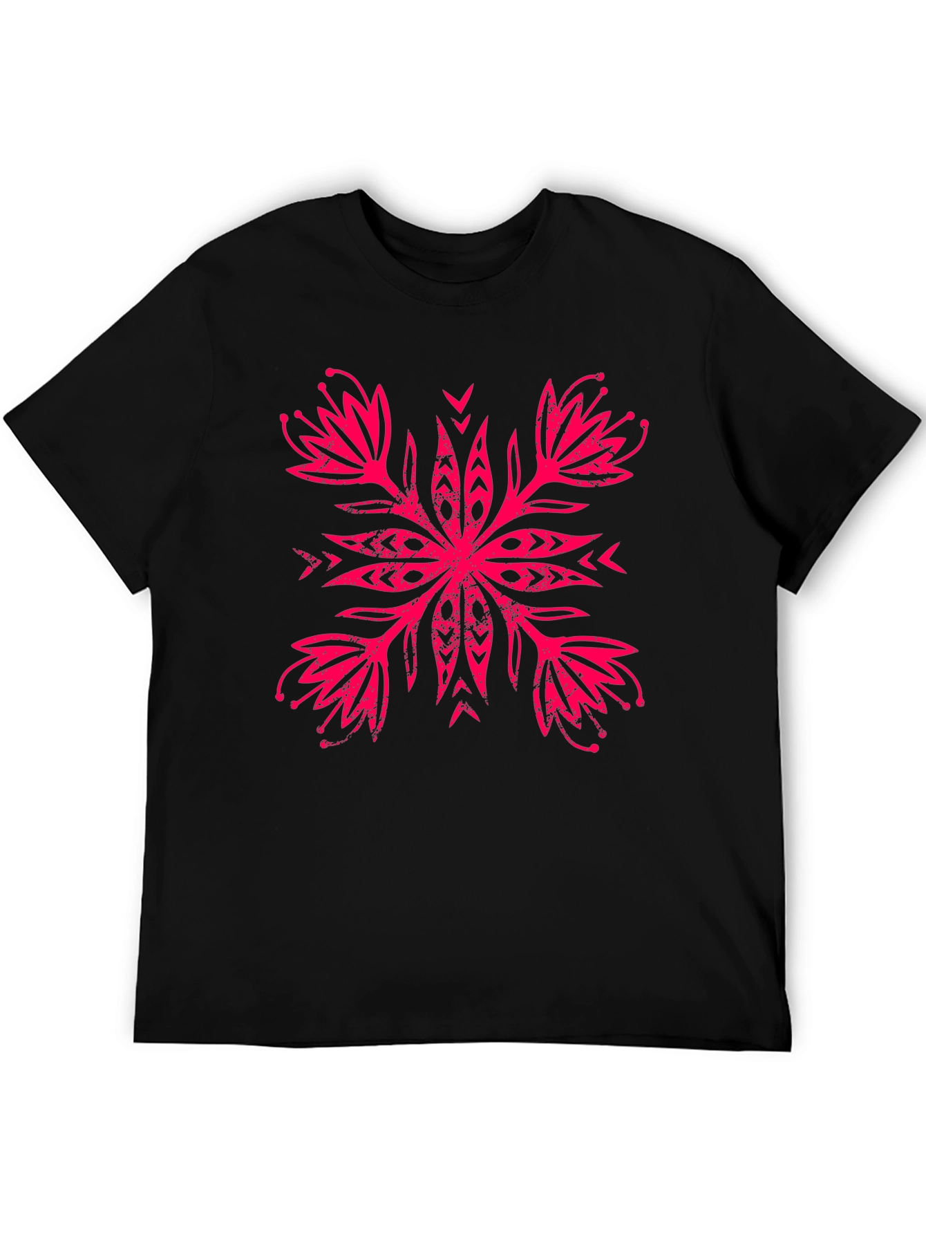 Black T-Shirt with Floral Motif