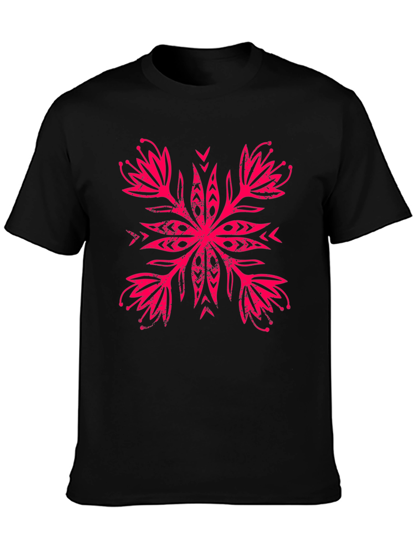 Black T-Shirt with Floral Motif