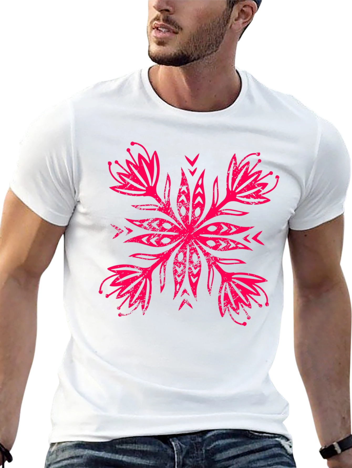 Black T-Shirt with Floral Motif