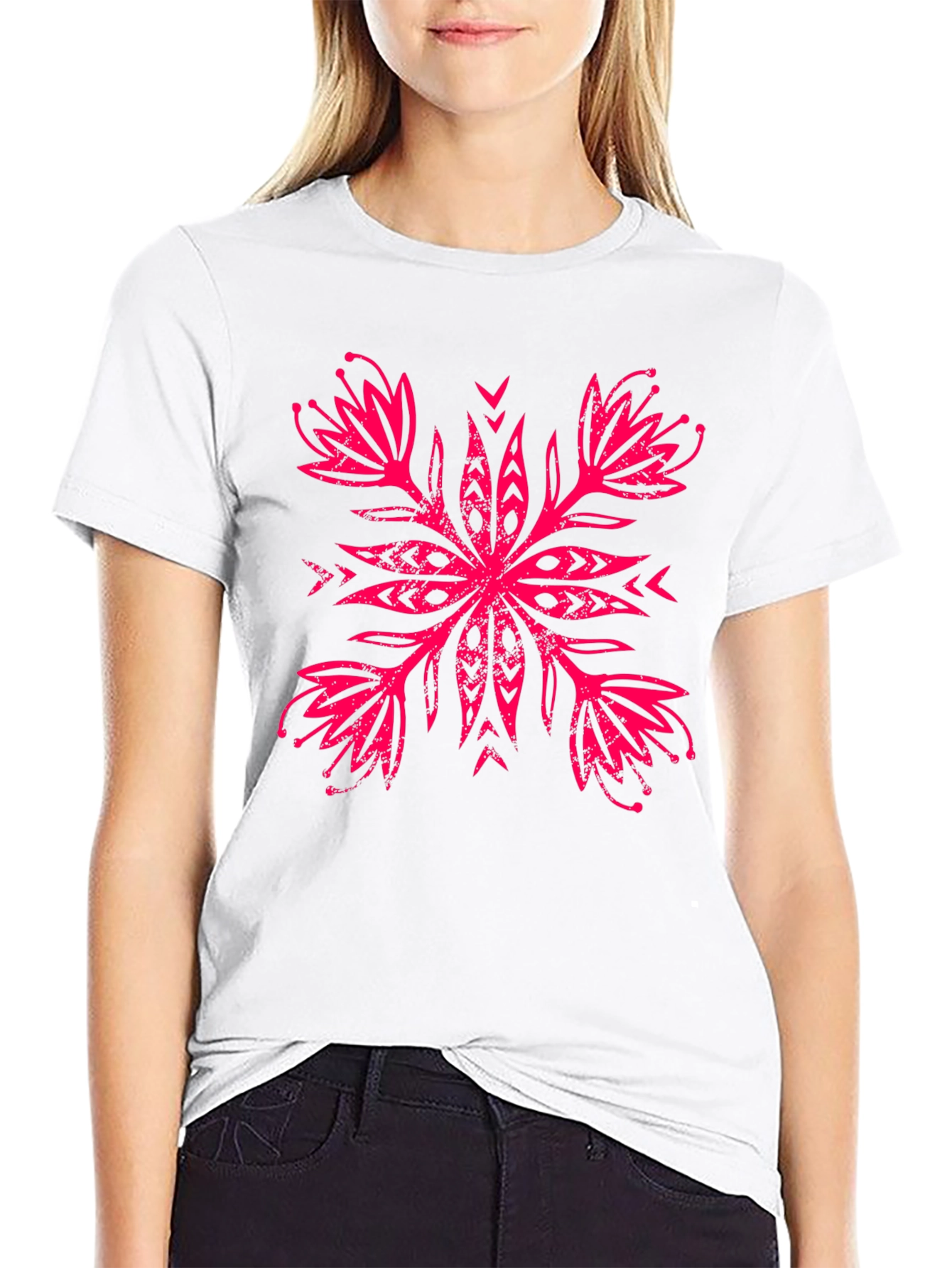Black T-Shirt with Floral Motif
