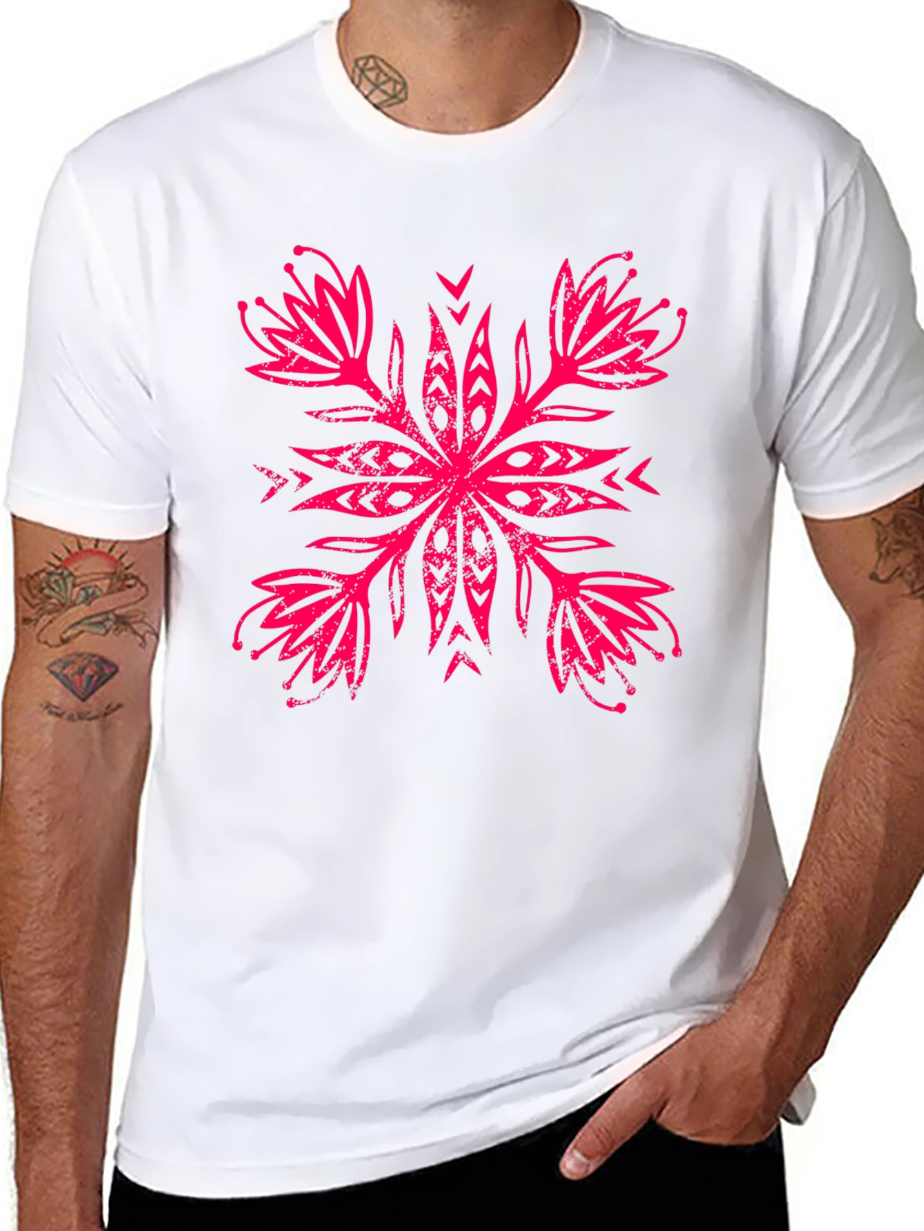 Black T-Shirt with Floral Motif