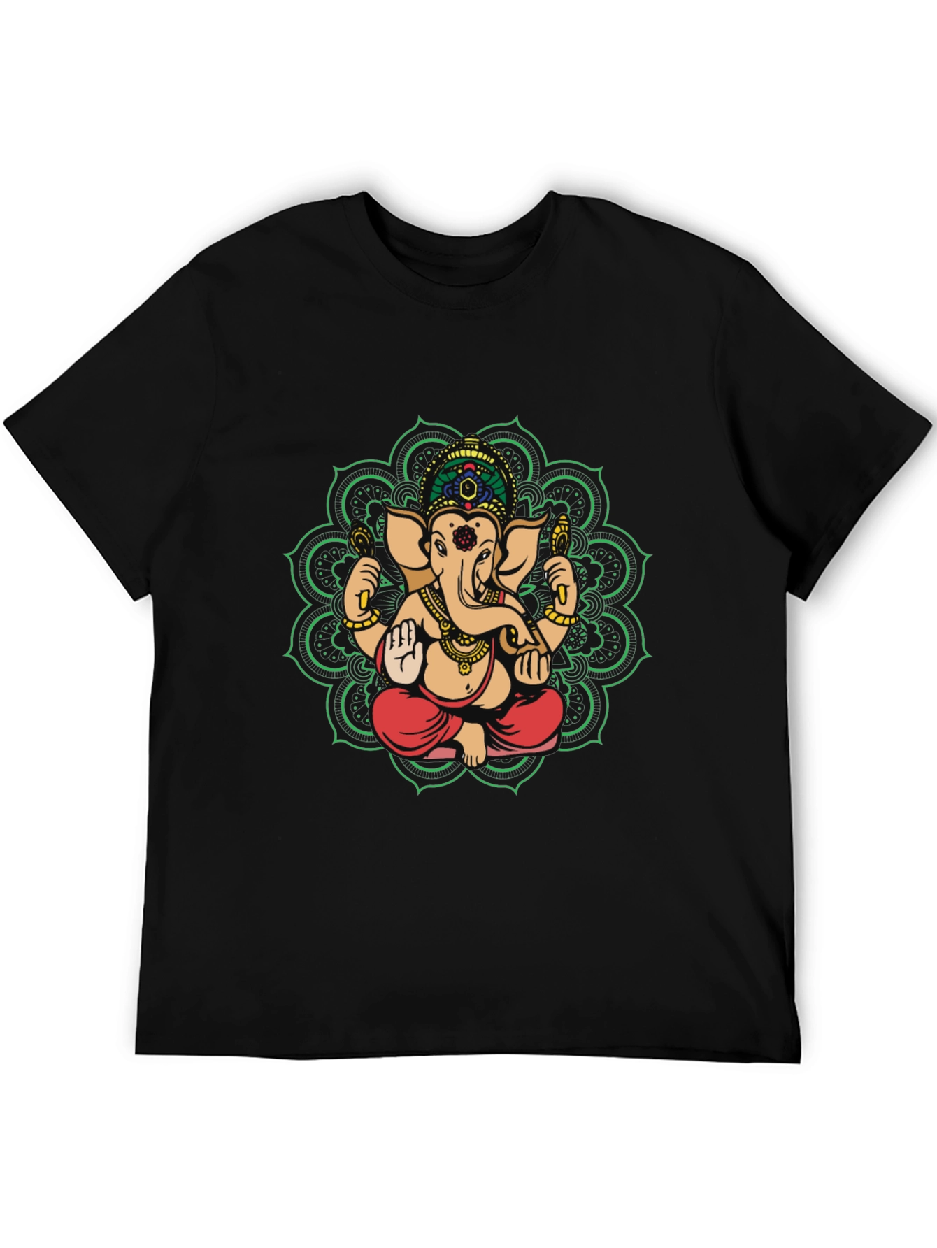 Ganesh Mandala Graphic Tee - Black Cotton Blend Shirt