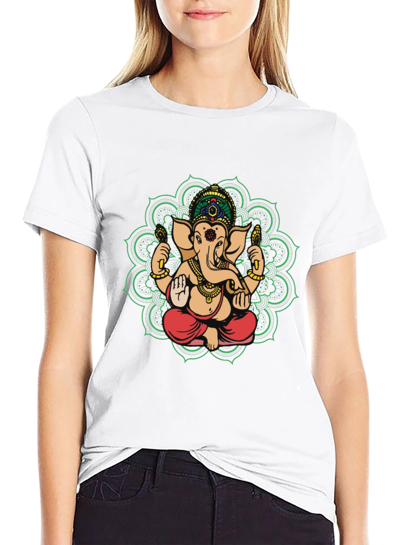 Ganesh Mandala Graphic Tee - Black Cotton Blend Shirt