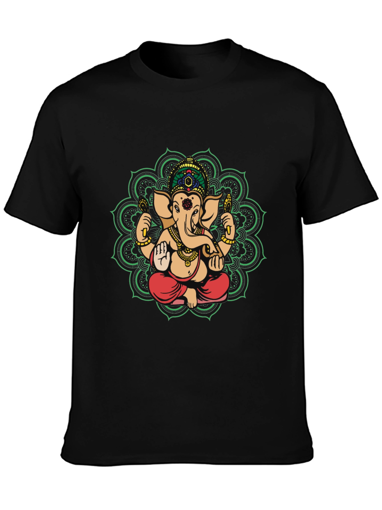 Ganesh Mandala Graphic Tee - Black Cotton Blend Shirt