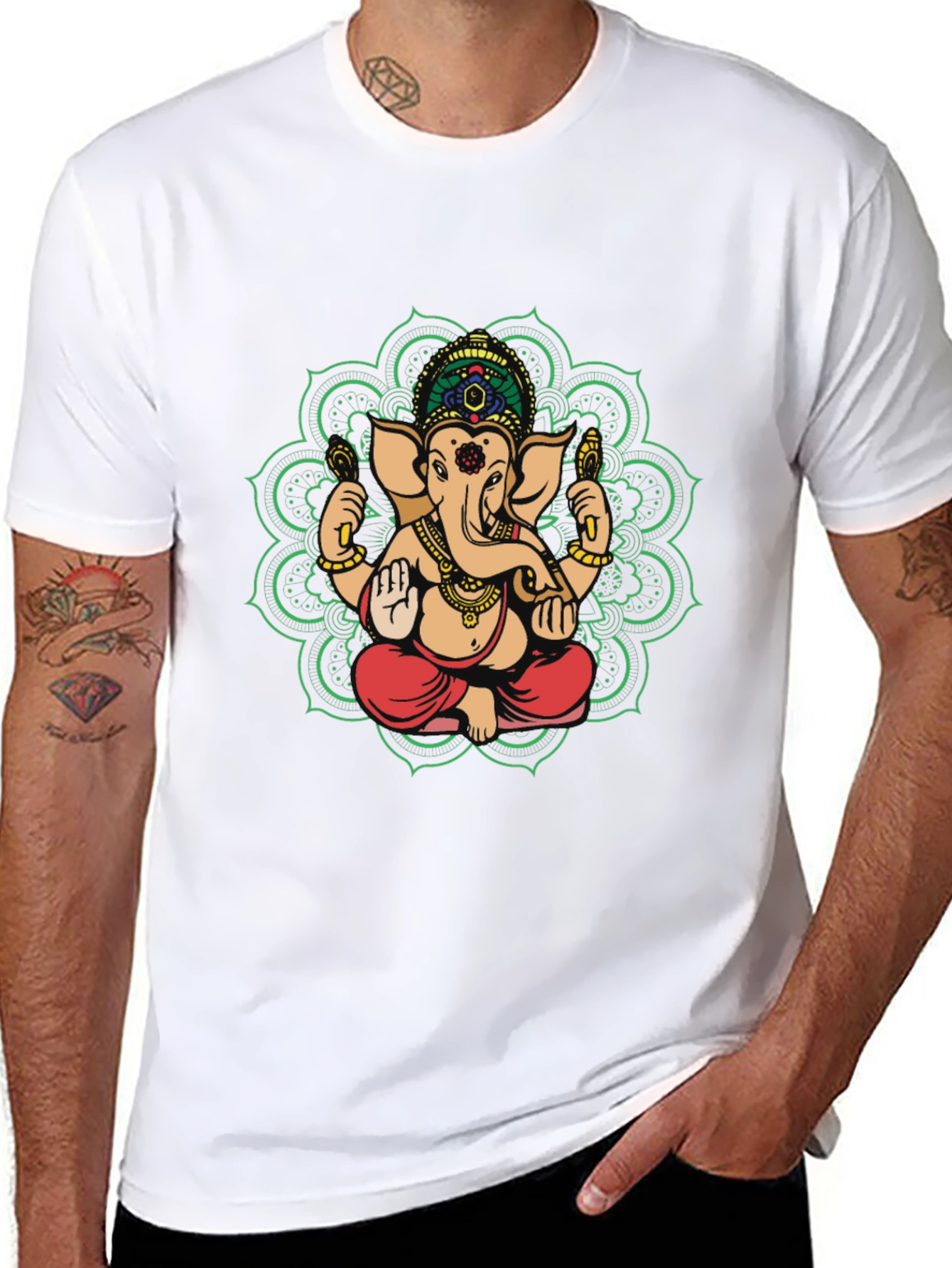 Ganesh Mandala Graphic Tee - Black Cotton Blend Shirt