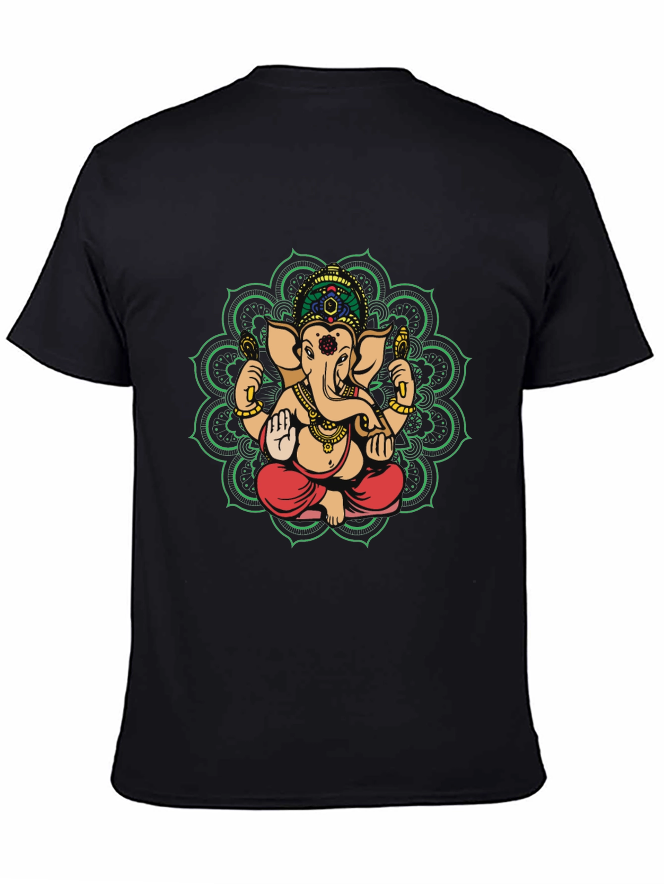Ganesh Mandala Graphic Tee - Black Cotton Blend Shirt