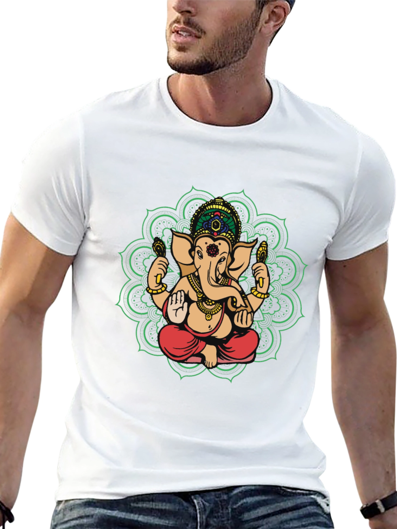 Ganesh Mandala Graphic Tee - Black Cotton Blend Shirt