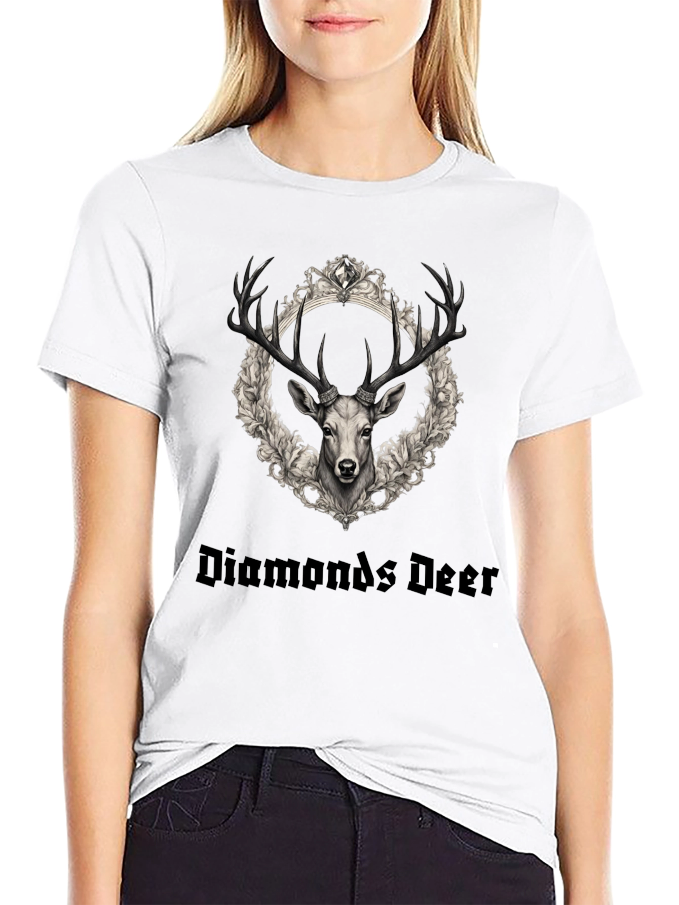 Diamonds Deer Graphic Tee - Black