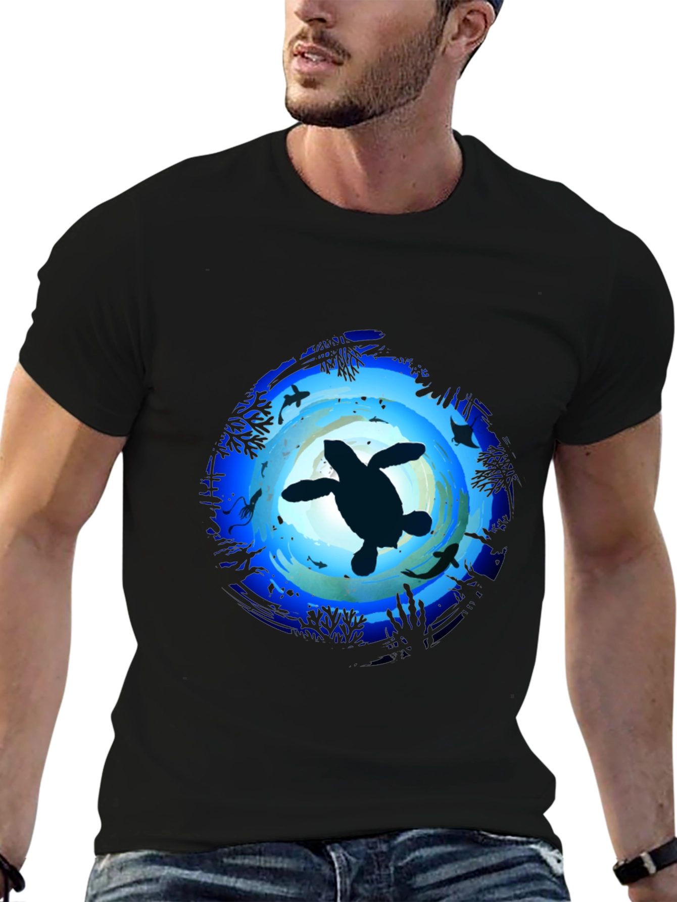 Ocean Turtle Graphic Tee - Mens Black T-Shirt
