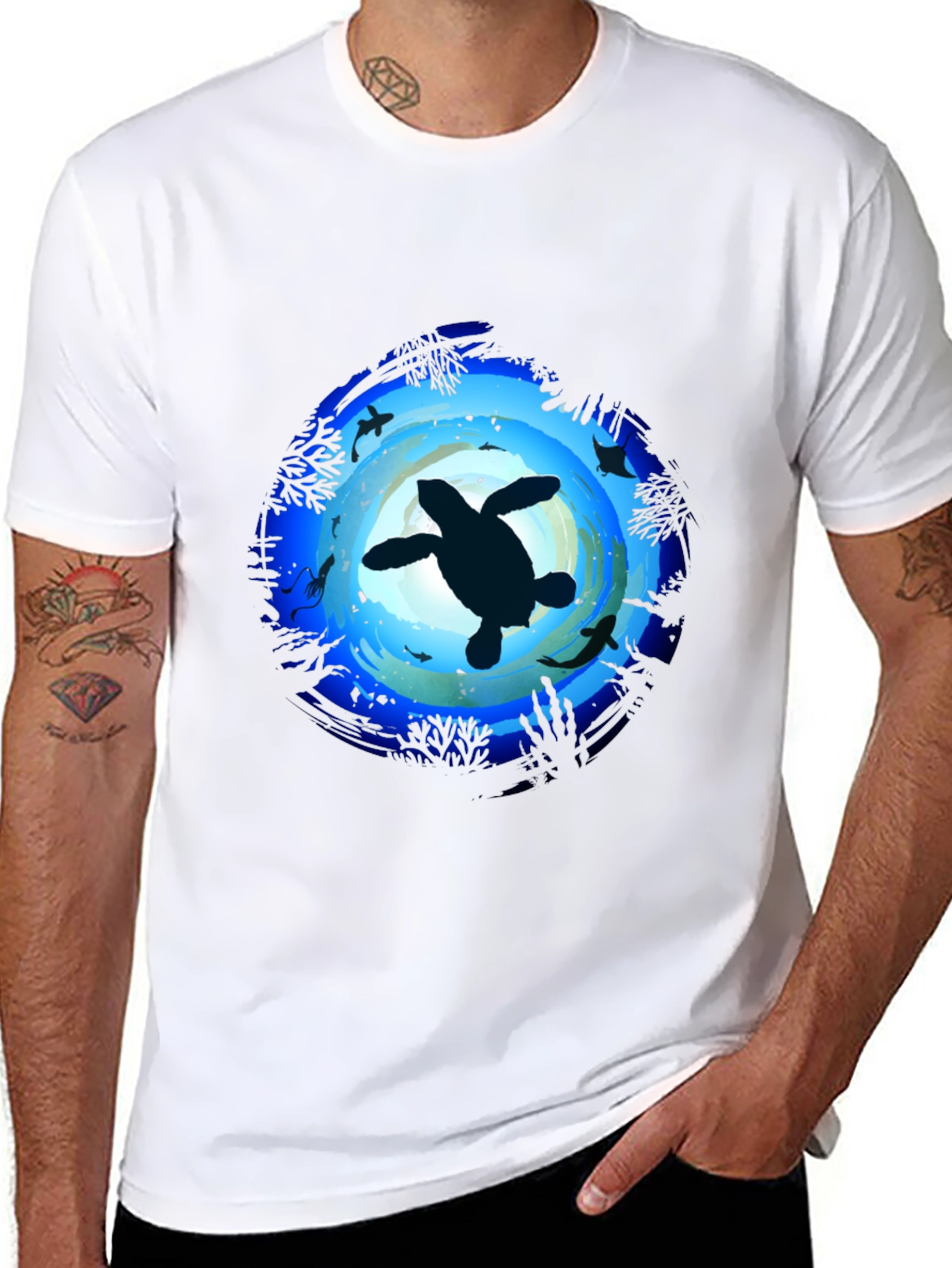 Ocean Turtle Graphic Tee - Mens Black T-Shirt