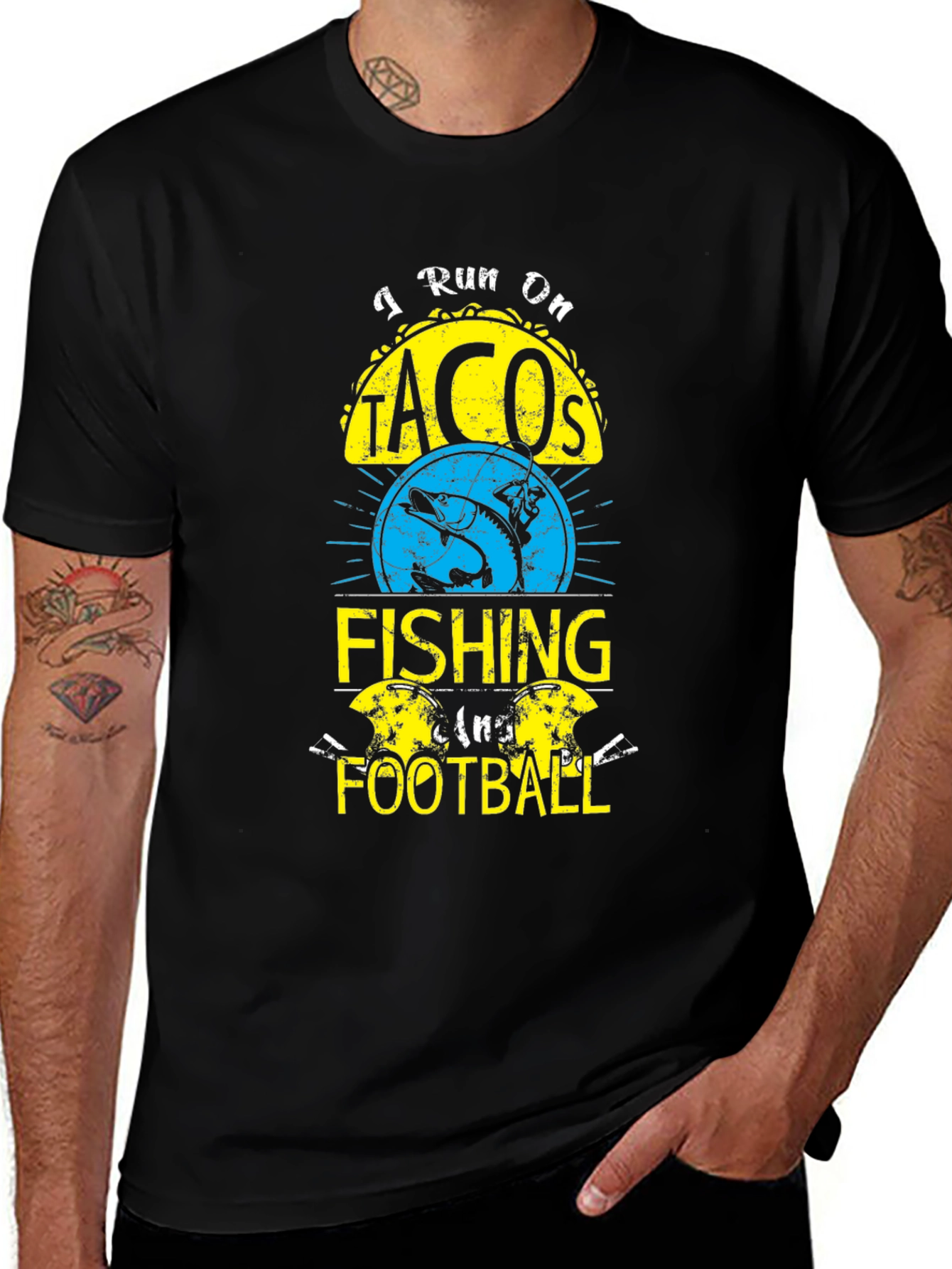 I Run On Tacos Fishing and Football T-Shirt