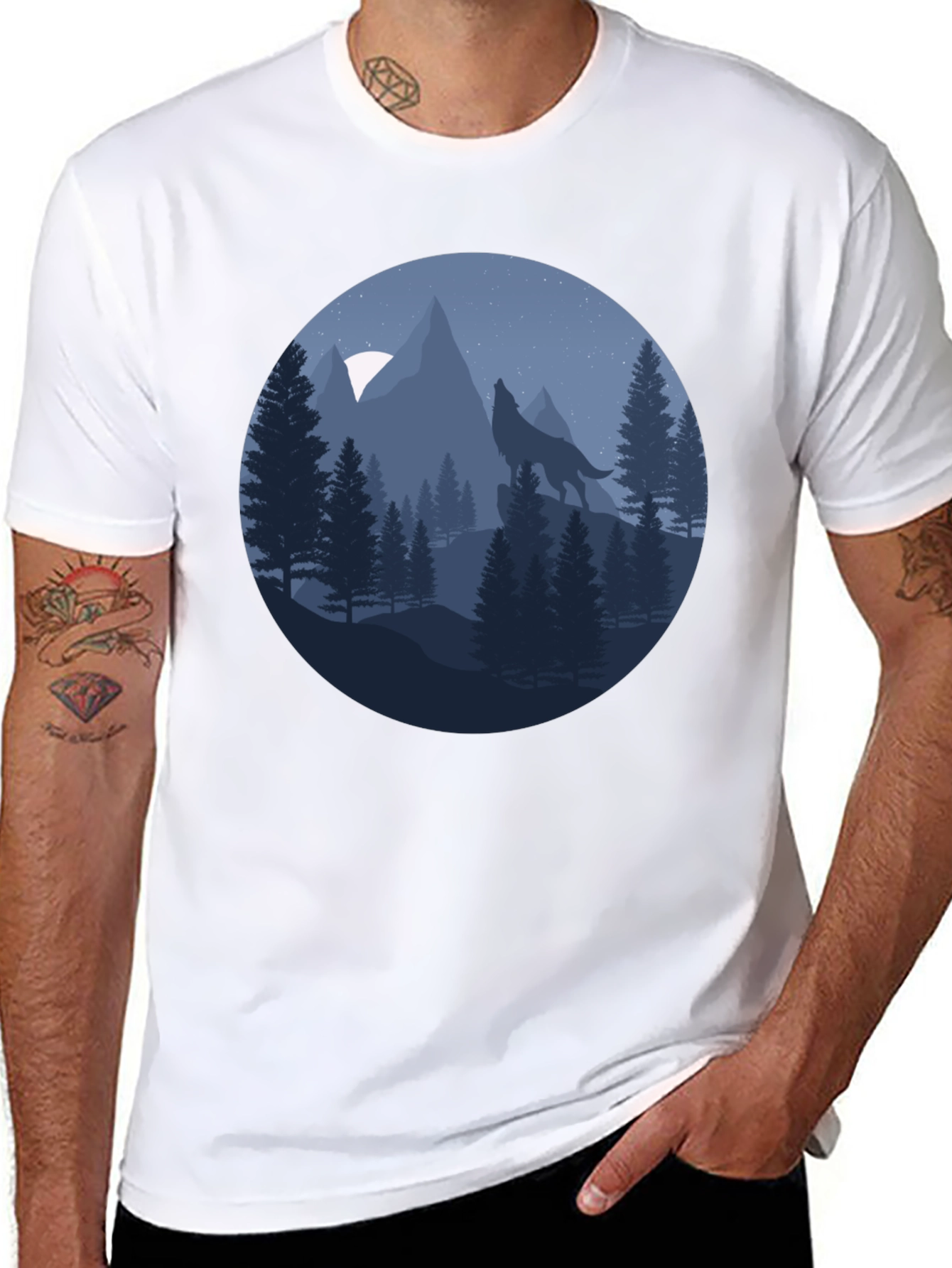 Wolf Howling at Moon T-Shirt - Nature Graphic Tee