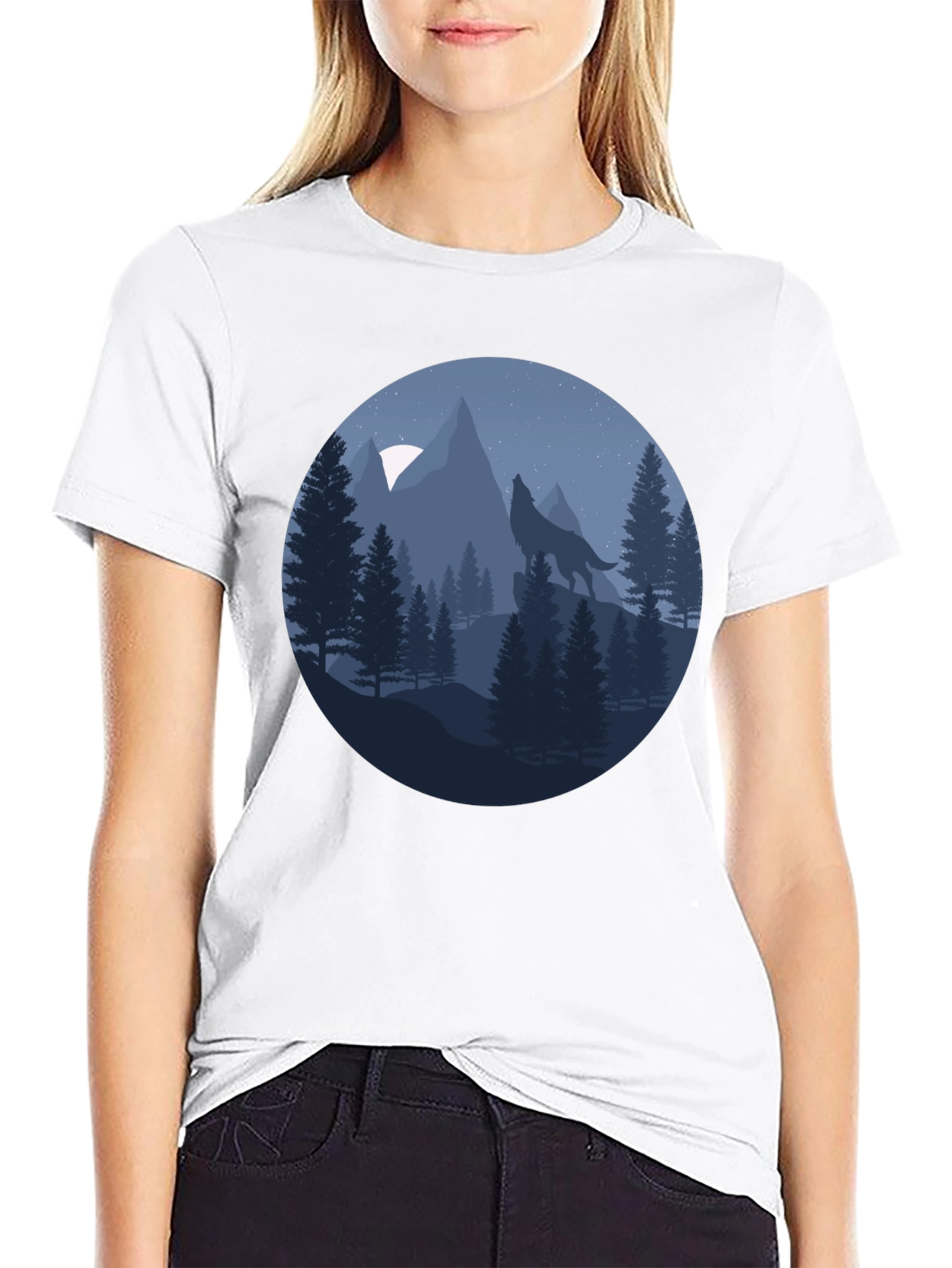 Wolf Howling at Moon T-Shirt - Nature Graphic Tee