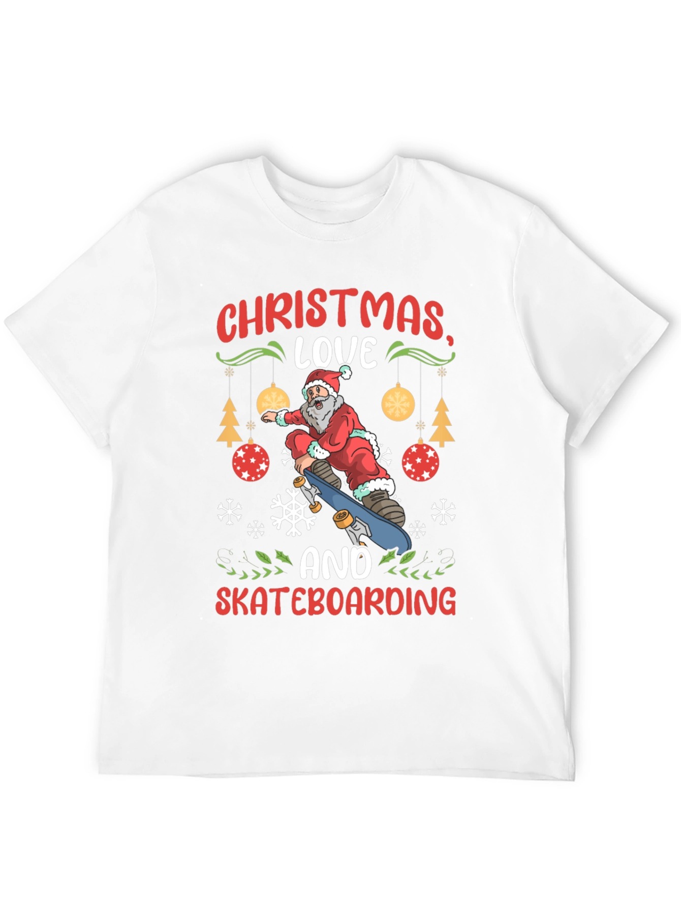 Christmas Skateboarding Santa Graphic T-Shirt