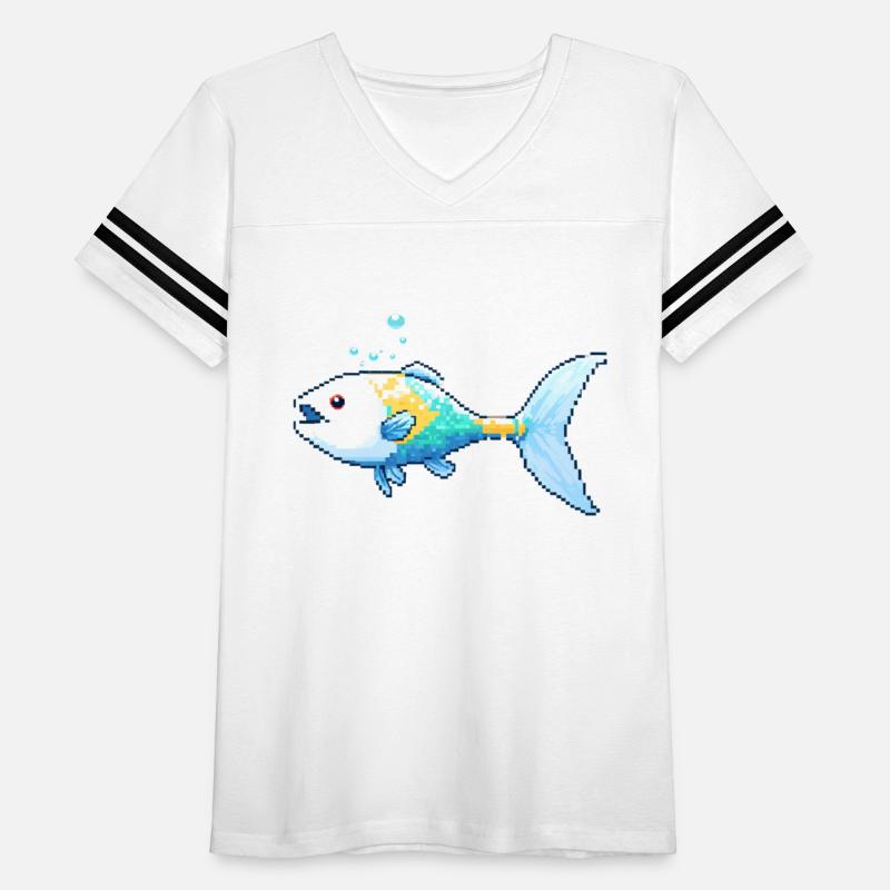 A pixel art of a fish with a bubble coming out