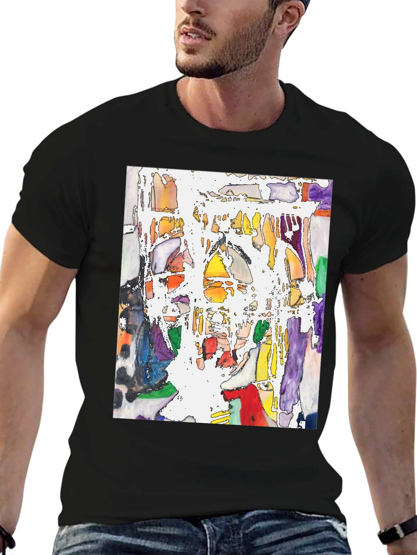 Abstract Art Print Black Crew Neck T-Shirt