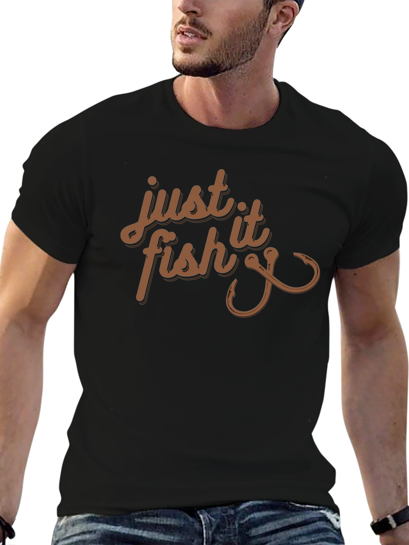 Just Fish It Tee - Fishing Hook Graphic T-Shirt