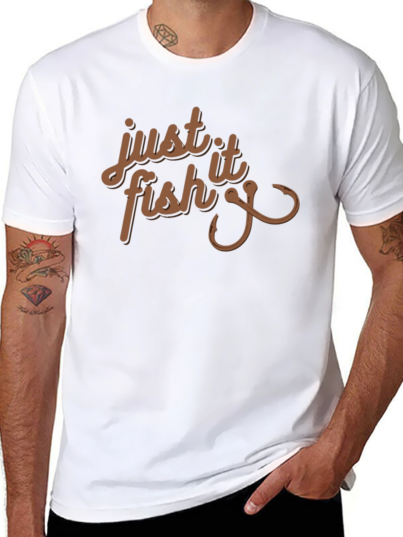 Just Fish It Tee - Fishing Hook Graphic T-Shirt