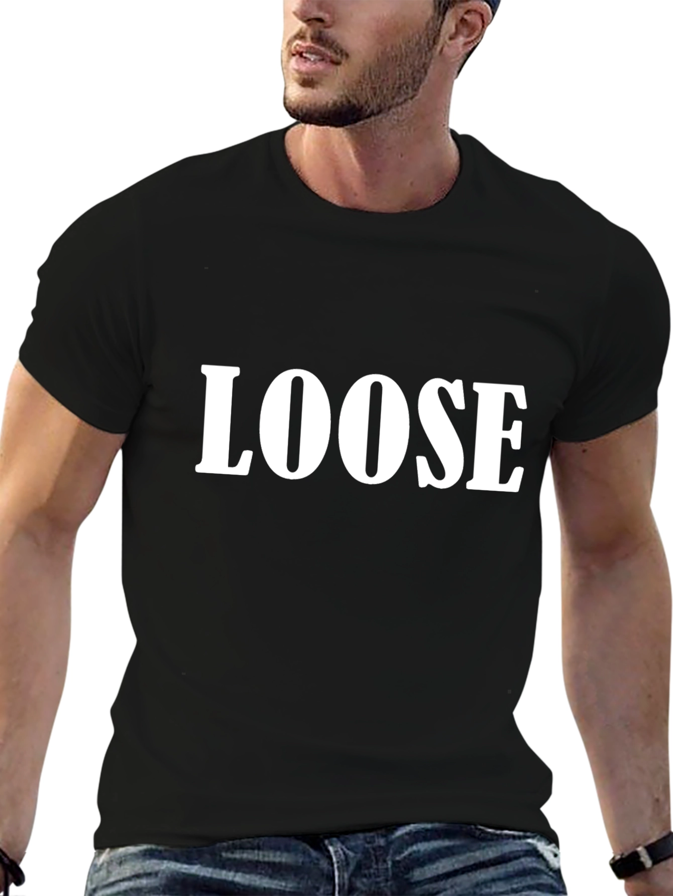 Loose Graphic Print Tee - Black Cotton T-Shirt