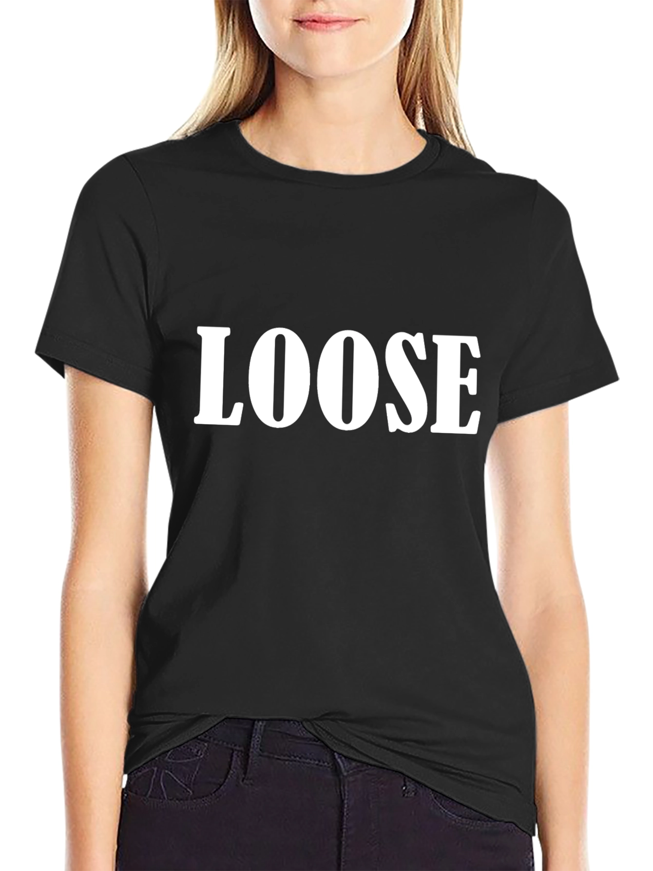 Loose Graphic Print Tee - Black Cotton T-Shirt