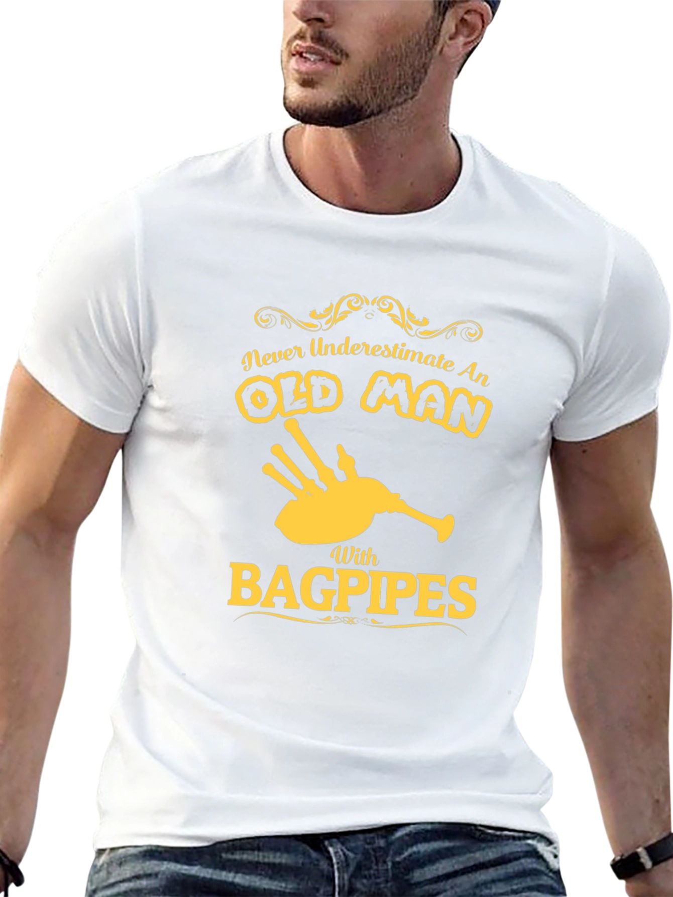 Never Underestimate an Old Man with Bagpipes T-Shirt