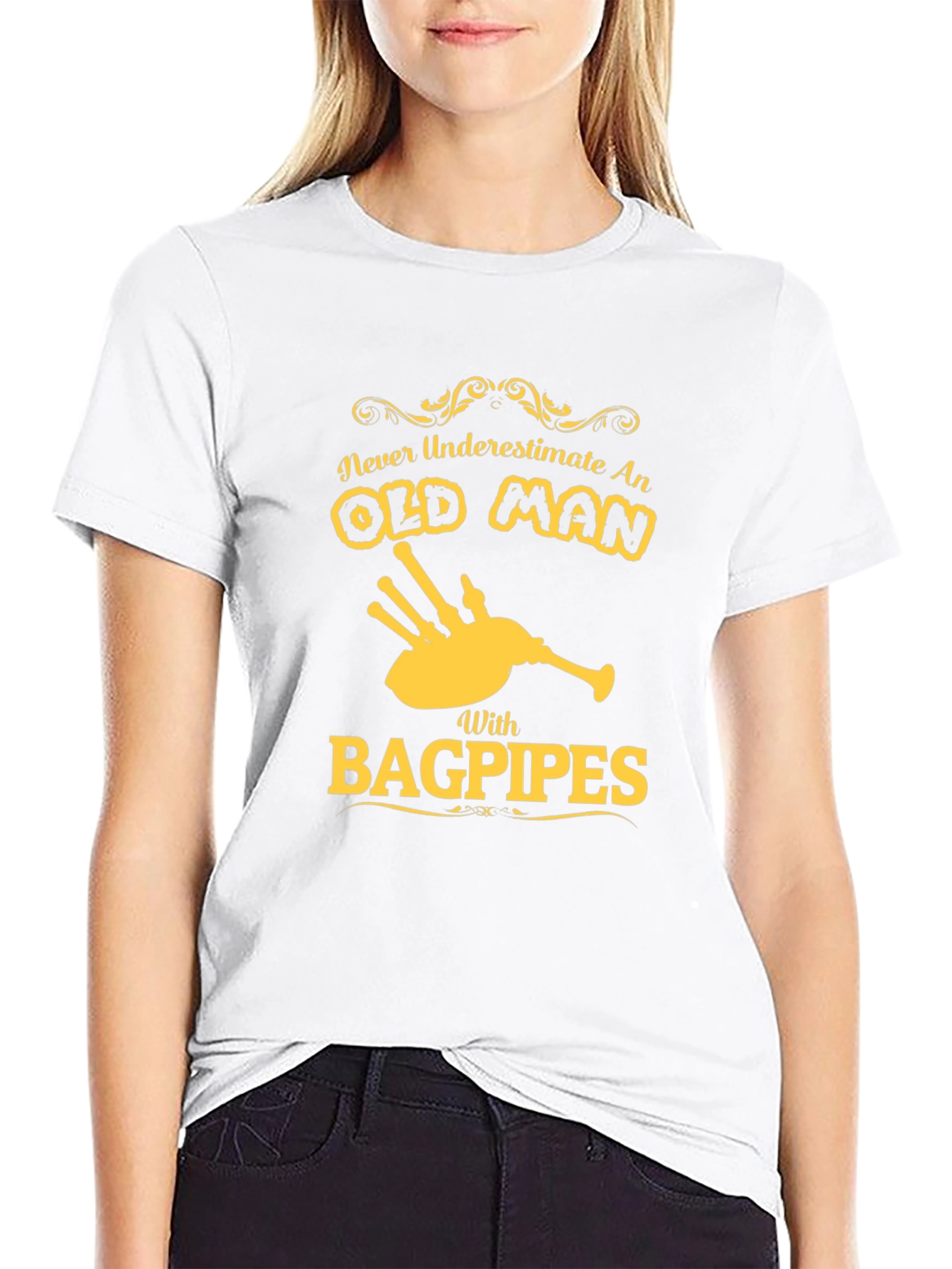 Never Underestimate an Old Man with Bagpipes T-Shirt