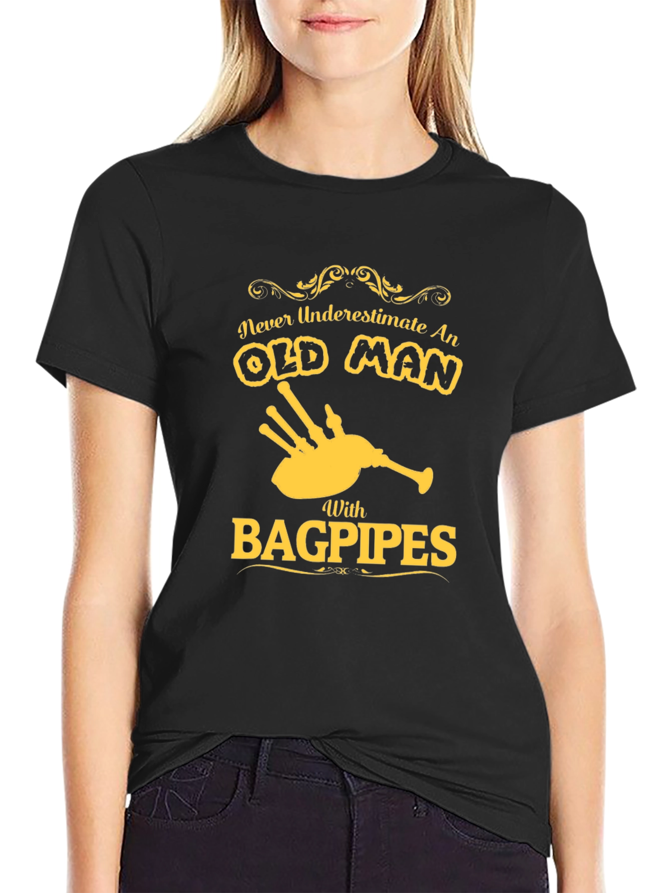 Never Underestimate an Old Man with Bagpipes T-Shirt