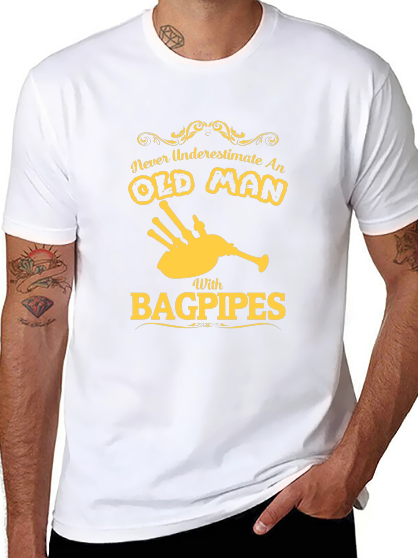 Never Underestimate an Old Man with Bagpipes T-Shirt