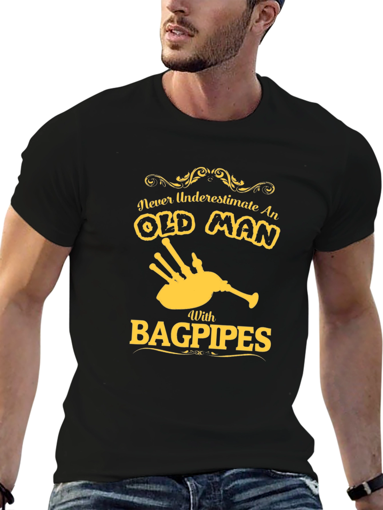 Never Underestimate an Old Man with Bagpipes T-Shirt