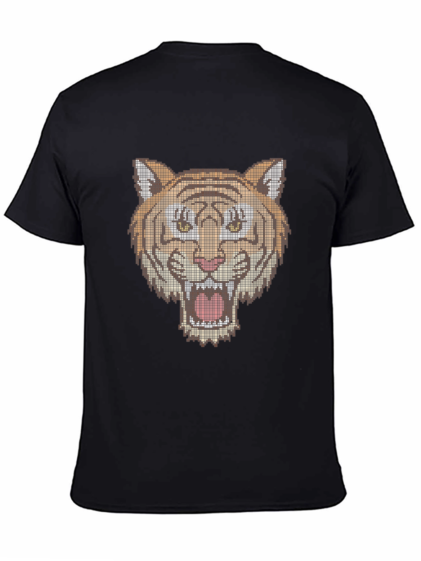 Pixel Tiger Graphic Tee - Black Cotton T-Shirt