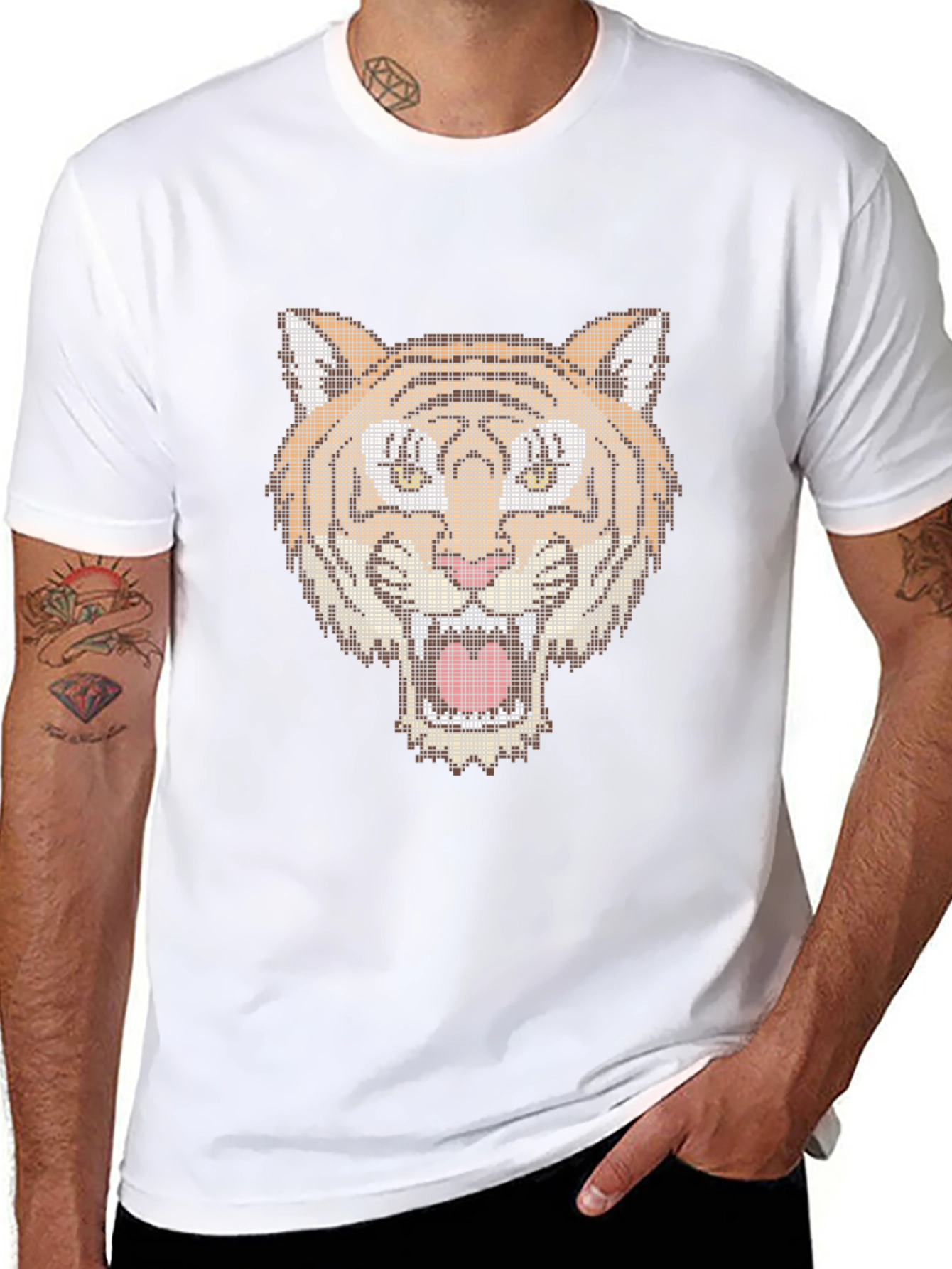 Pixel Tiger Graphic Tee - Black Cotton T-Shirt