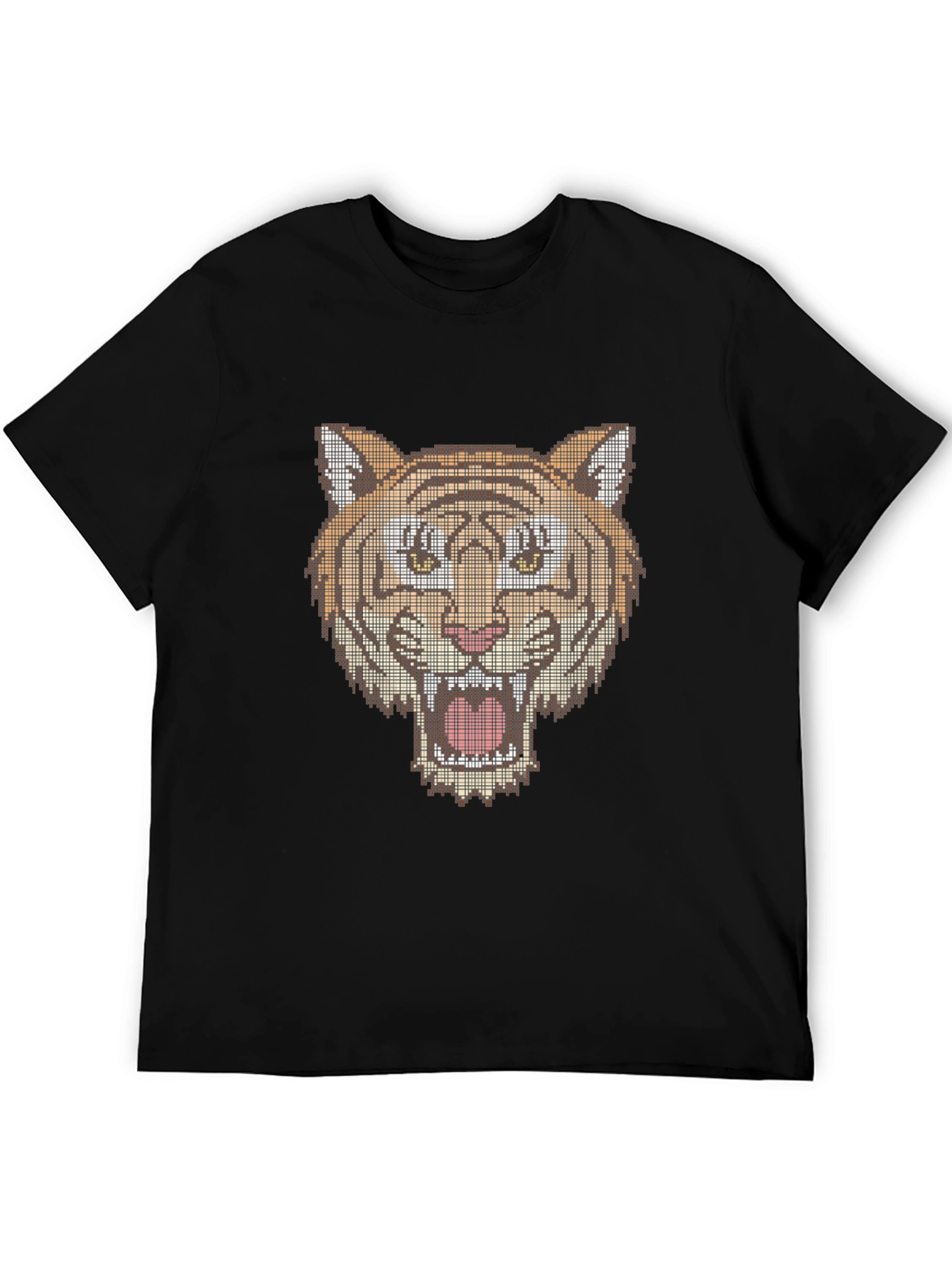 Pixel Tiger Graphic Tee - Black Cotton T-Shirt