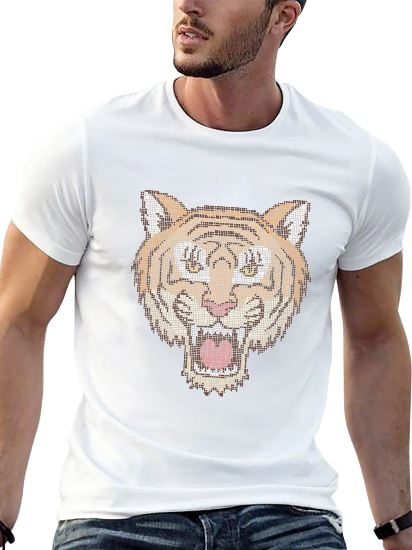Pixel Tiger Graphic Tee - Black Cotton T-Shirt